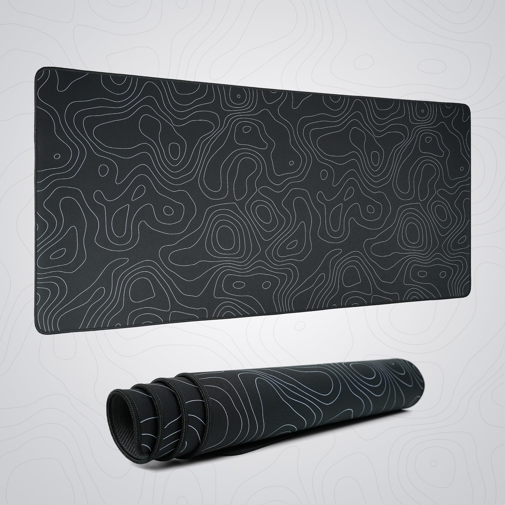 dagaladoo Black XXL Gaming Mousepad,Topographic map Desk mat,Stitched Edges,Waterproof Comfortable Mousepad with Non-Slip Rubber Base for Computer | Laptop | Office & Home | 35.4x15.7in