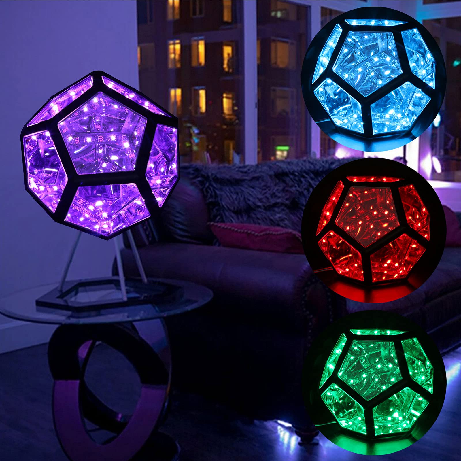 Infinity Dodecahedron, Creative and Cool Infinite Dodecahedron Color Art Light Night Light, Spiral Space LED Light Adjustable Color Light, Furniture Decoration Table lamp Soft Dimmable Lighting (A)