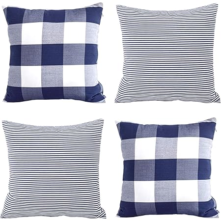 navy gingham pillow
