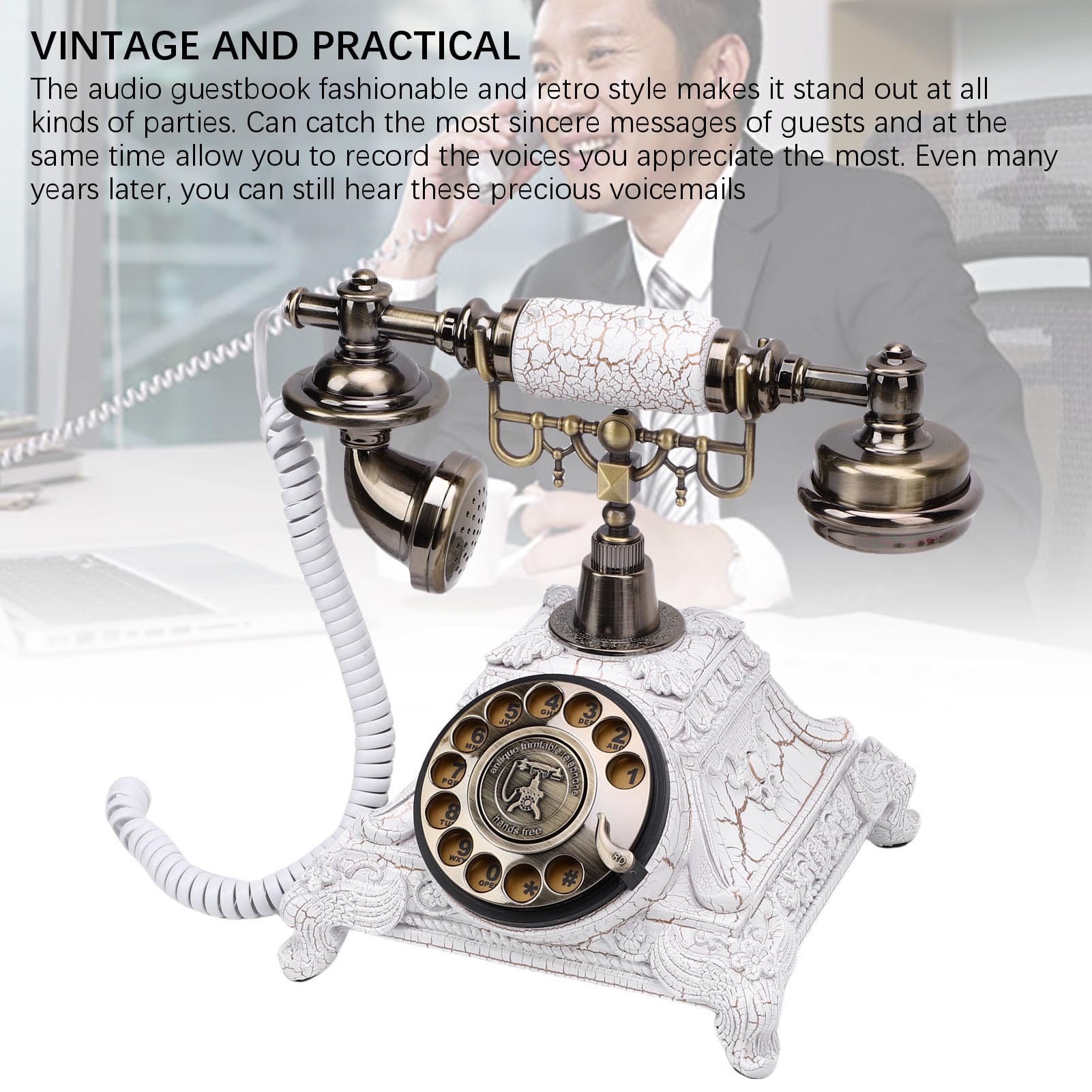 Audio Gästebuch Hochzeit Telefon, Retro und Praktische 32G -Kapazität Audio Gästebuchtelefon, Personalisierte Retro -Telefon für Hochzeitsfeier (Weiß)