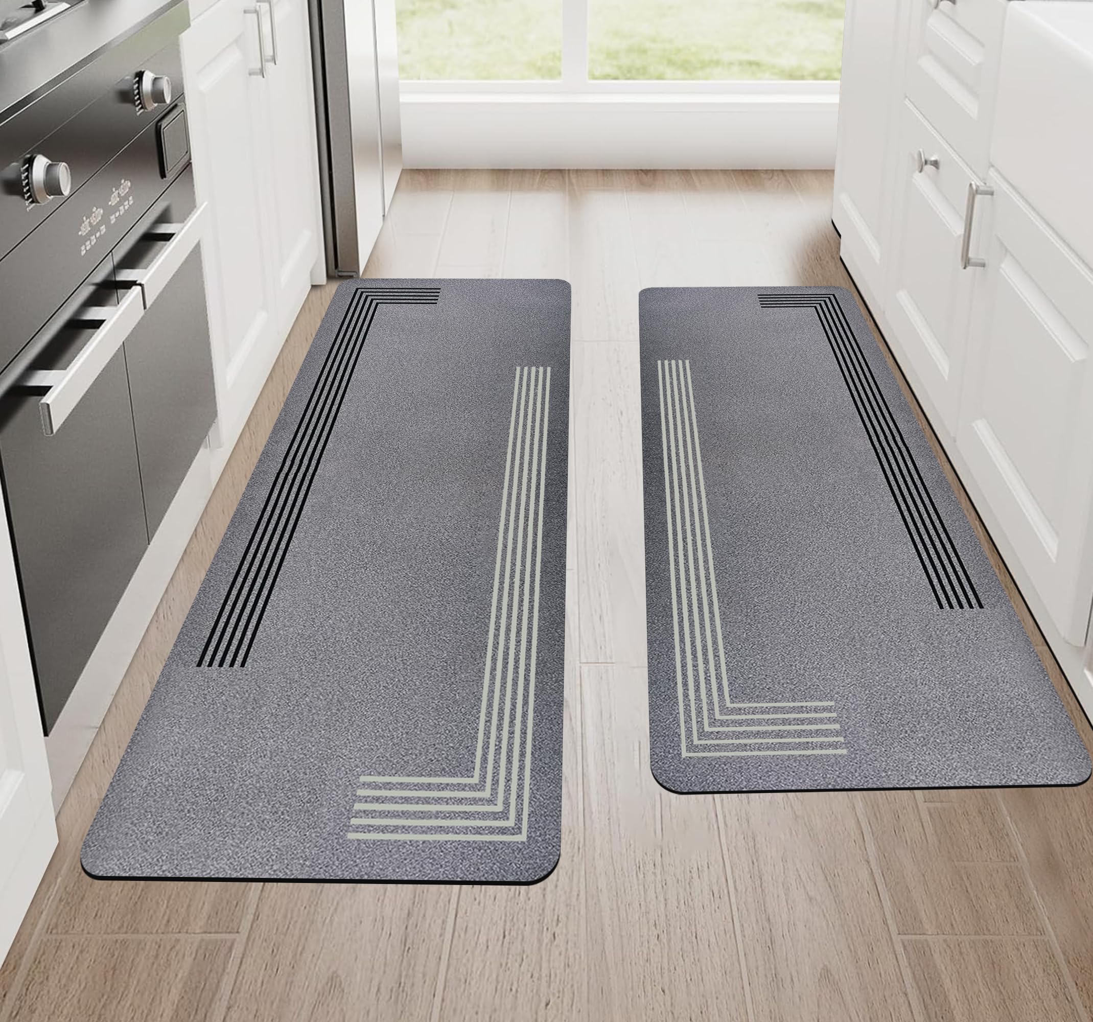 SITTELLA Rubber 2 Pcs Anti-Skid Kitchen Mats 3mm, Water Absorbent Rug, Carpets, Floor Mat for Home and Kitchen (150x45cm & 100x45cm) Grey, Rectangular-image-41