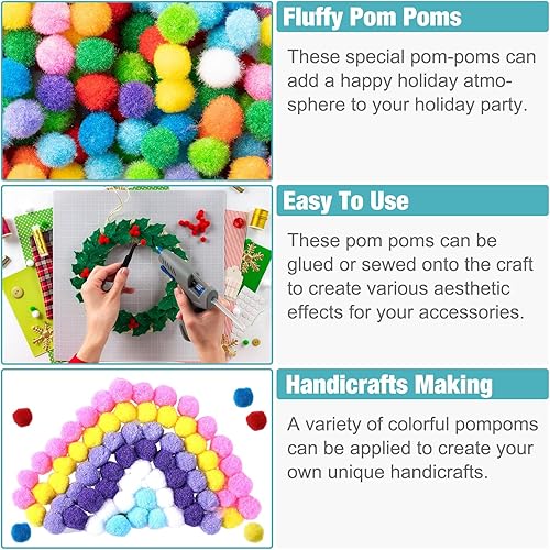 Miniatura 5 de Poen 2000 pompones de 1 pulgada con 200 piezas de ojos ondulados, coloridos pompones para manualidades, decoración de manualidades, proyectos de