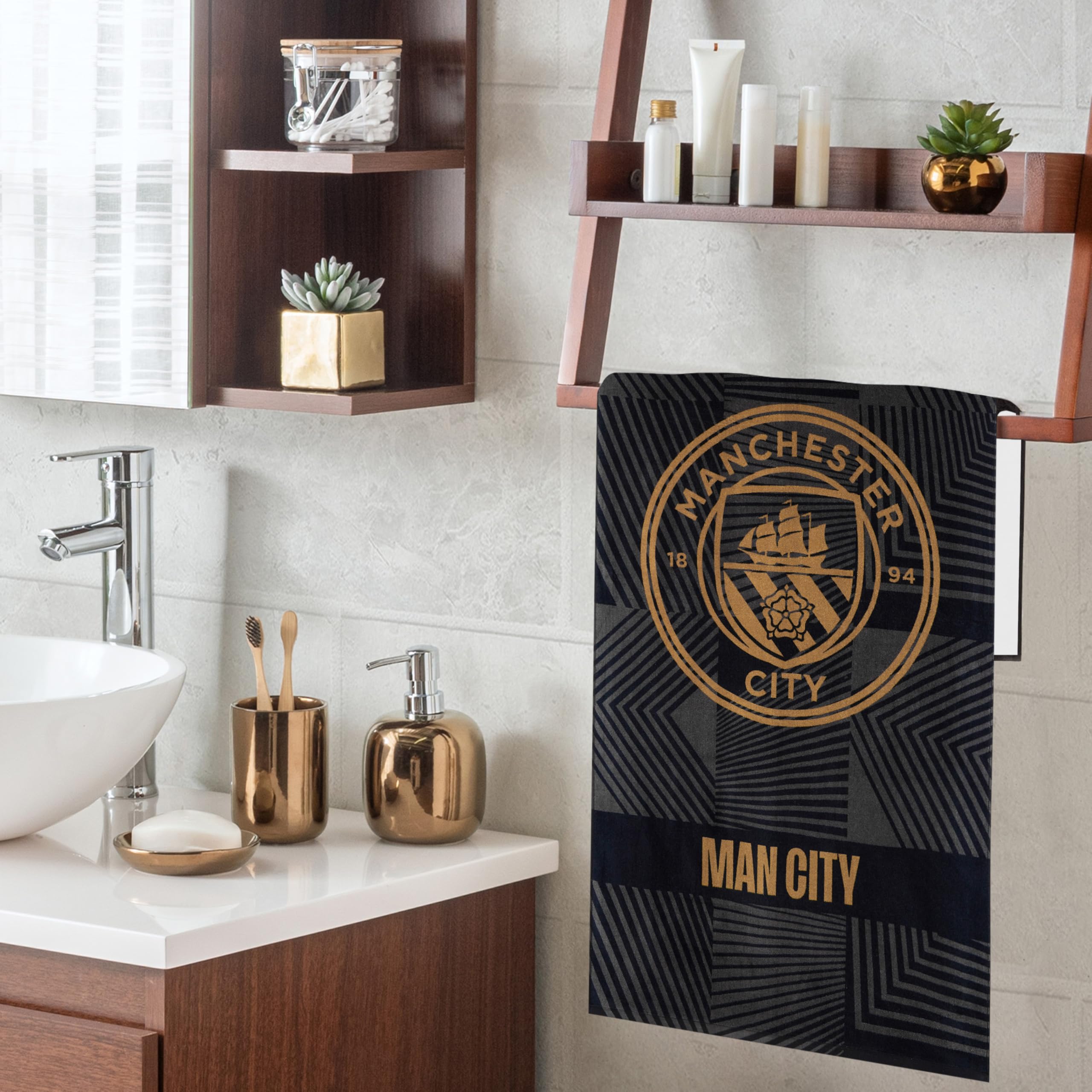 Manchester City F.C. Toallas de baño de terciopelo 140 x 70 pulgadas 100% algodón negro