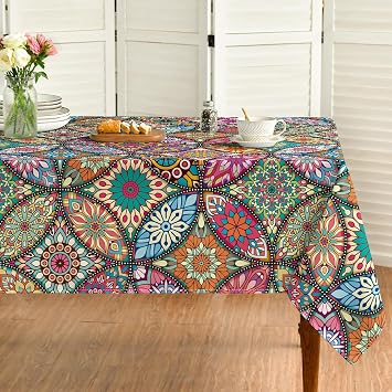 Horaldaily Boho Bohemia Style Rectangular Tablecloth 60x84 Inch, Vintage Washable Seasonal Table Cover for Party Picnic Dinner Decor