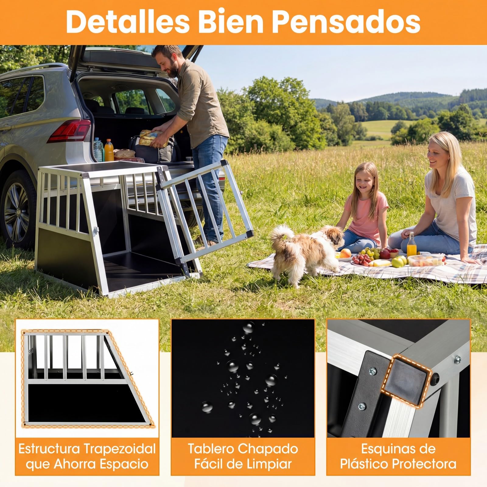 COSTWAY Transportín para Perros y Gatos, Jaula para Perros de Aluminio con Cerradura y Separador, Transportín de Viaje para Perros Pequeños y Medianos, Resistente a Mordeduras (69,5x54x50,5 cm)