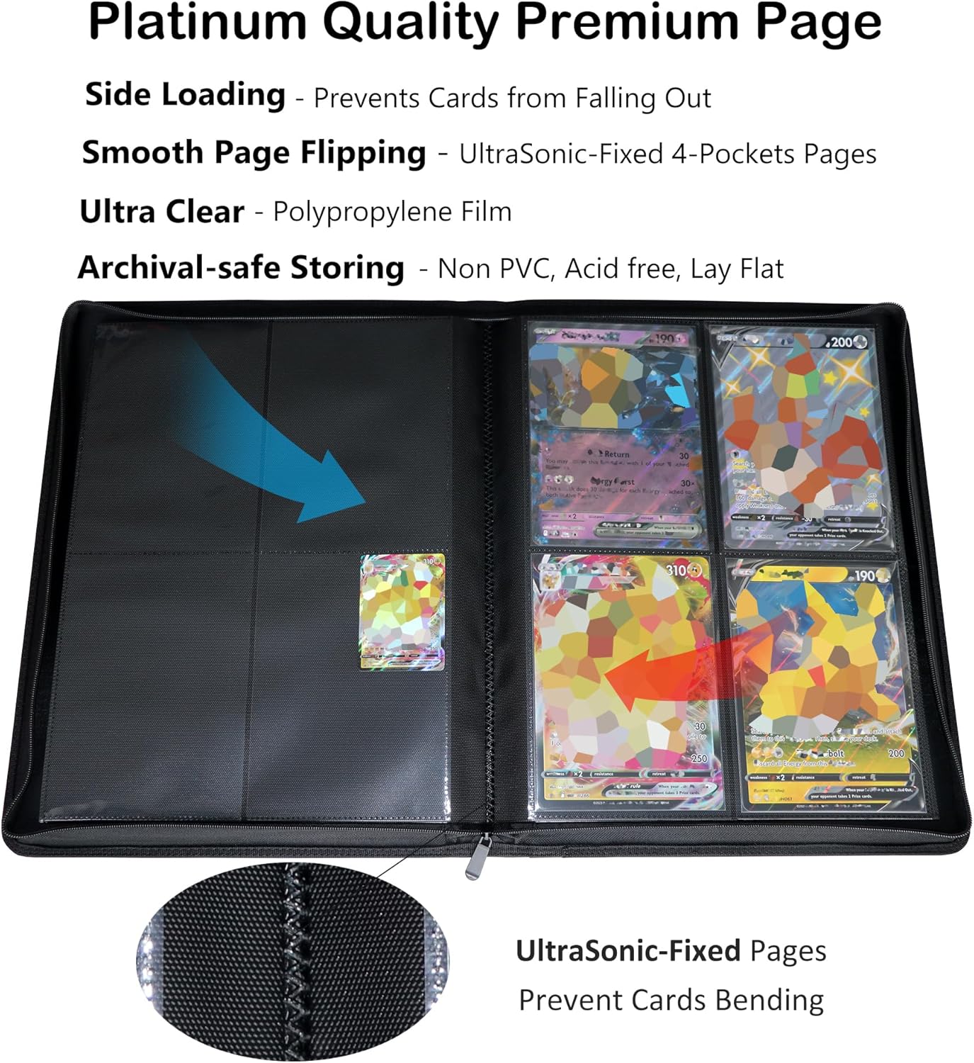 Rayvol Jumbo Card Binder Size L, 4-Pocket Fits 320 L Jumbo Cards, Ringless Jumbo Card Binder for Oversized Cards 5.4 * 7.4 Inch