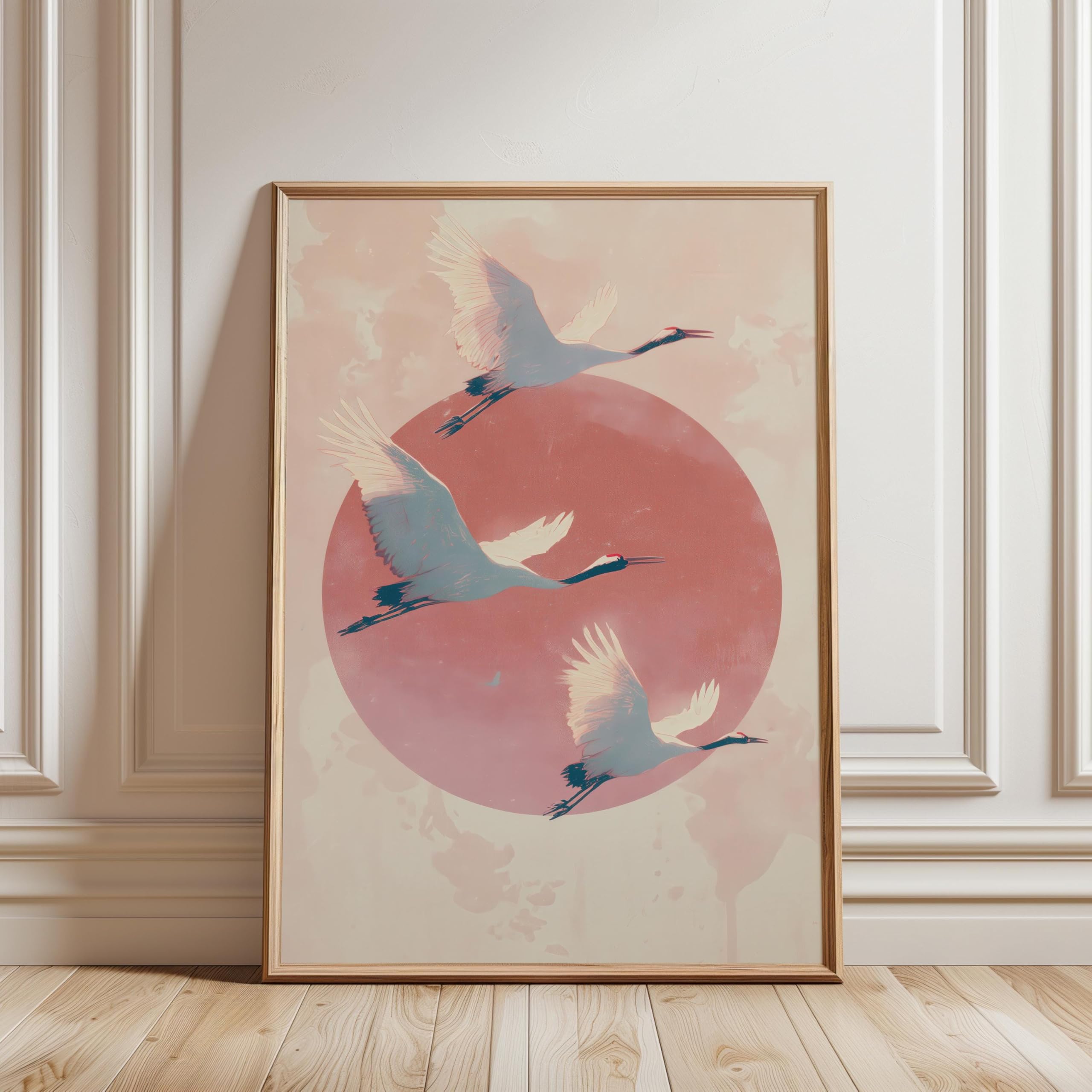 LMYCHENG Flying Crane Wall Art, Minimal Bird Illustration Print, Pastel Japanese Canvas Painting for Living Room Home Wall Decor(70x100cm/Frameless)