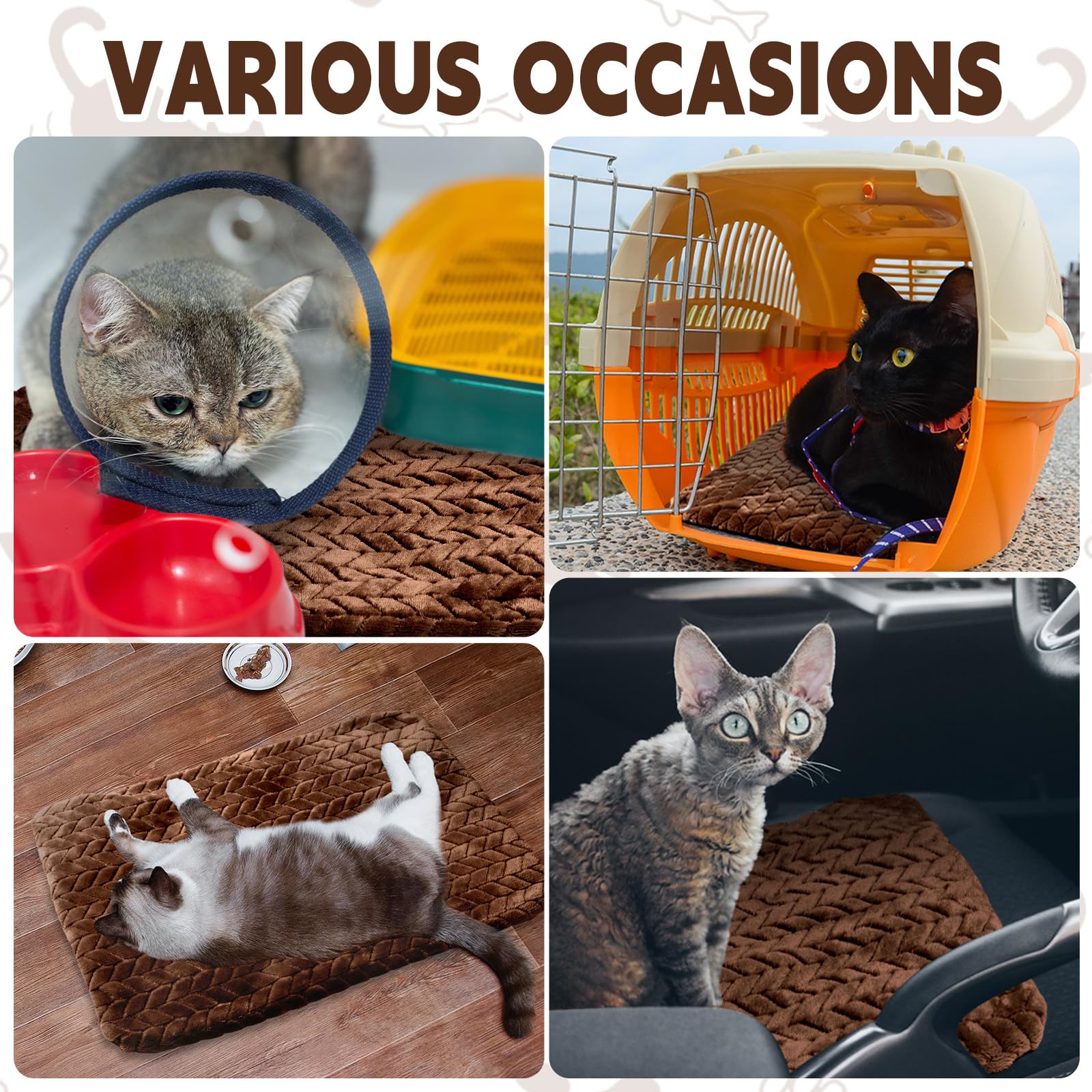 Drydiet Selbstheizende Katzenmatte, selbstwärmend, rutschfest, warm, waschbar, Hundehütte, Bettmatte, abnehmbarer Bezug, Katzendecke für drinnen und draußen, 4 Stück (dunkler Kaffee)