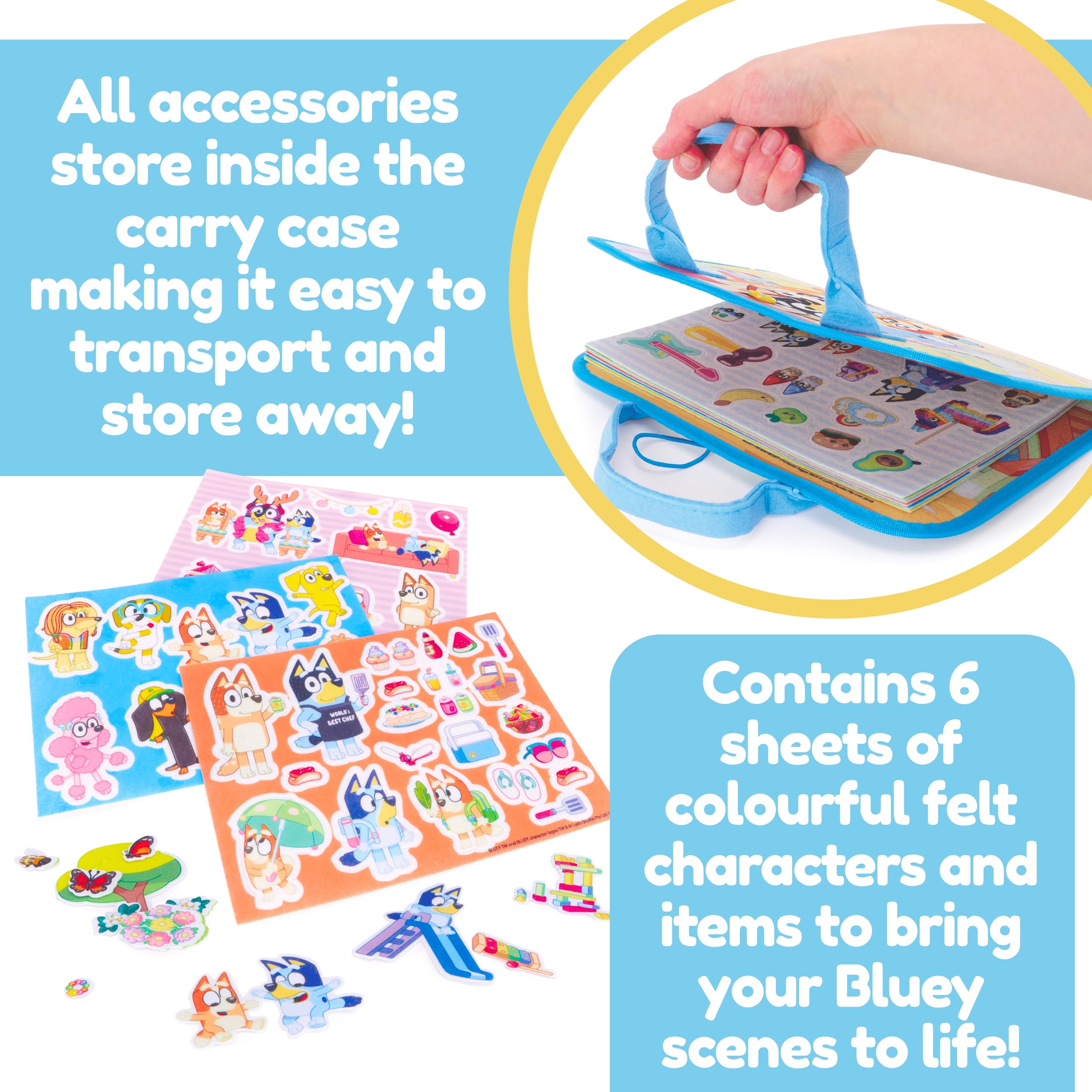 Toyland® 96 Piece Bluey Felt Activity Set, Portable Carry Case with 2 Scene Backgrounds, 95 Characters & Props - Image 3