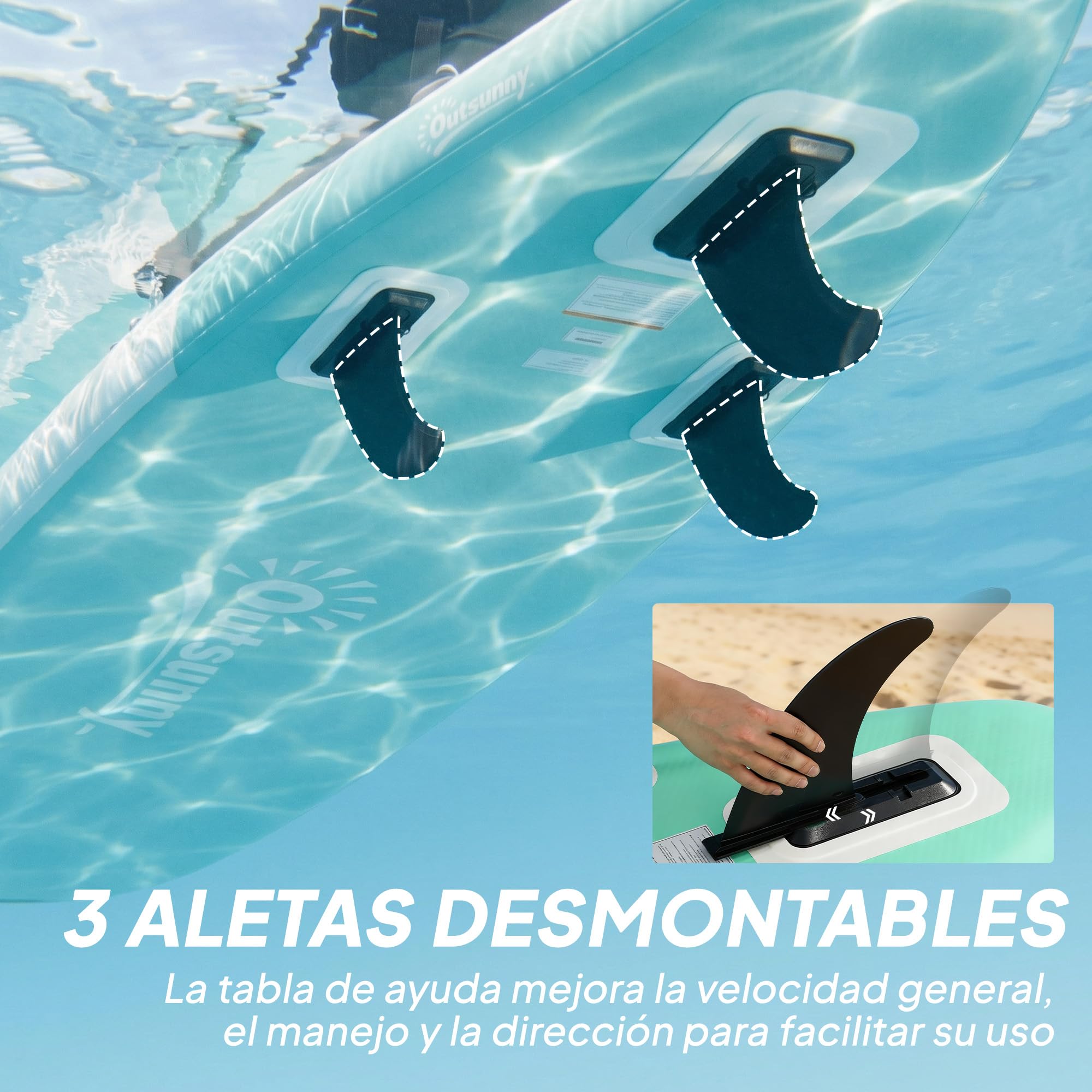 Outsunny Tabla Paddle Surf Hinchable con Accesorios 335 cm, Remo Convertible, Asiento, Aletas, Stand Up Paddle Board con Superficie EVA Antideslizante, Bomba, Mochila, Funda, Carga 180 kg para Adultos