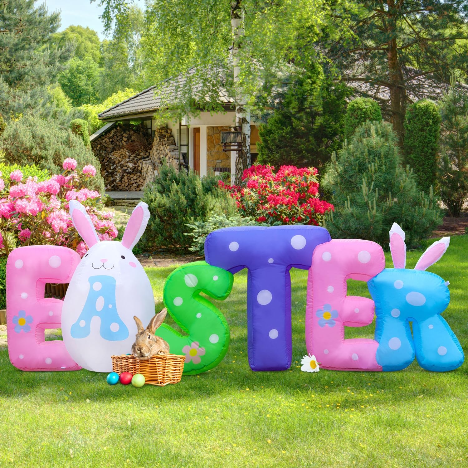 New 8FT Long Easter Inflatable Banner Outdoor Decorations with, Build-in LED Lights Holiday Blow Up Yard Decoration, for Easter Holiday Party, Outdoor,Garden, Yard Lawn Décor - Image 2