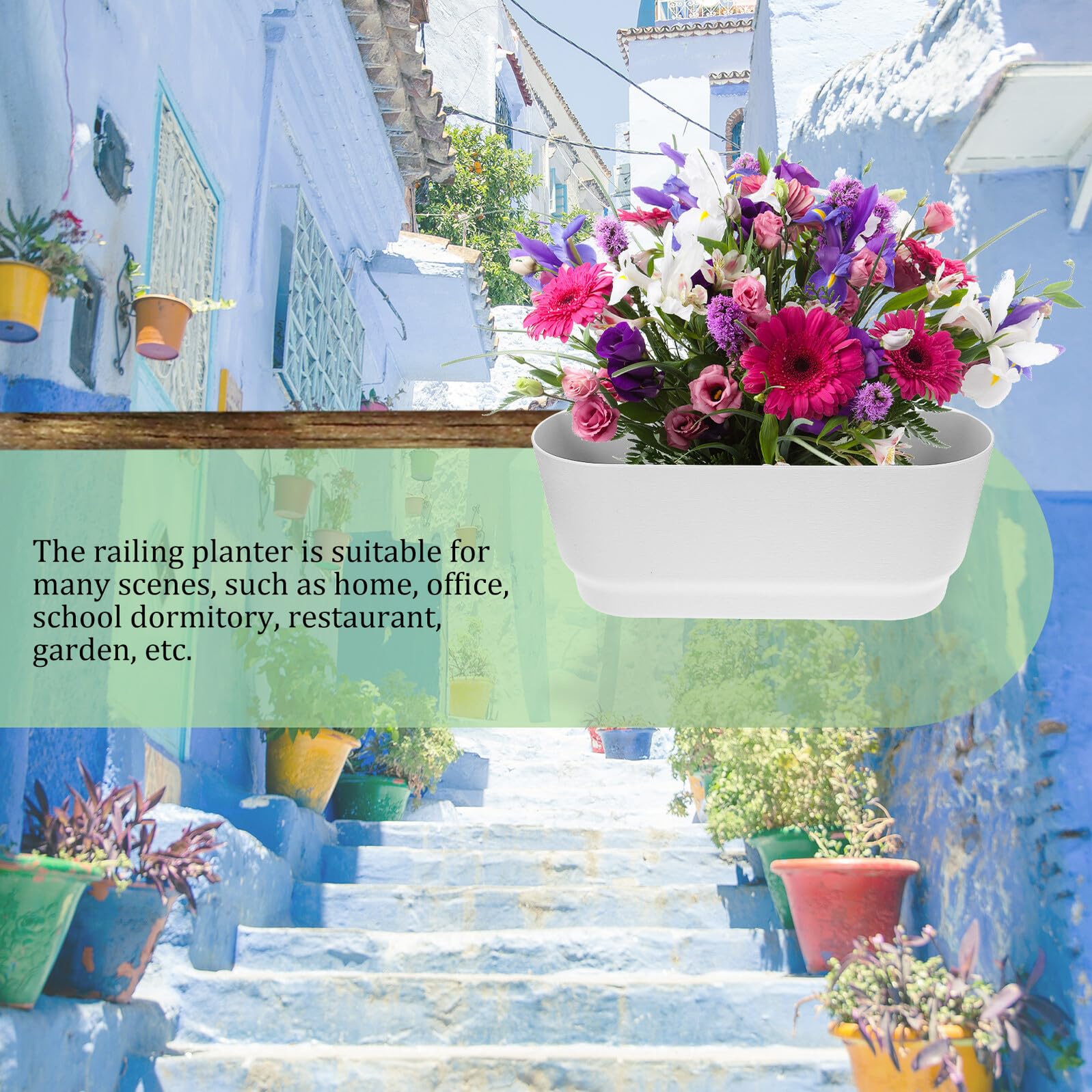 Fioriera Sospesa per Ringhiera Balcone, Vaso per Piante in Plastica Resistente Bianco, Portafiori da Giardino Multifunzionale per Esterni e Arredamento Casa