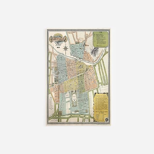 Vintage Map of Santiago, Chile from 1895 Photo Print Poster Unique Gift Old Ancient Historic Size 15 x 10 Inches