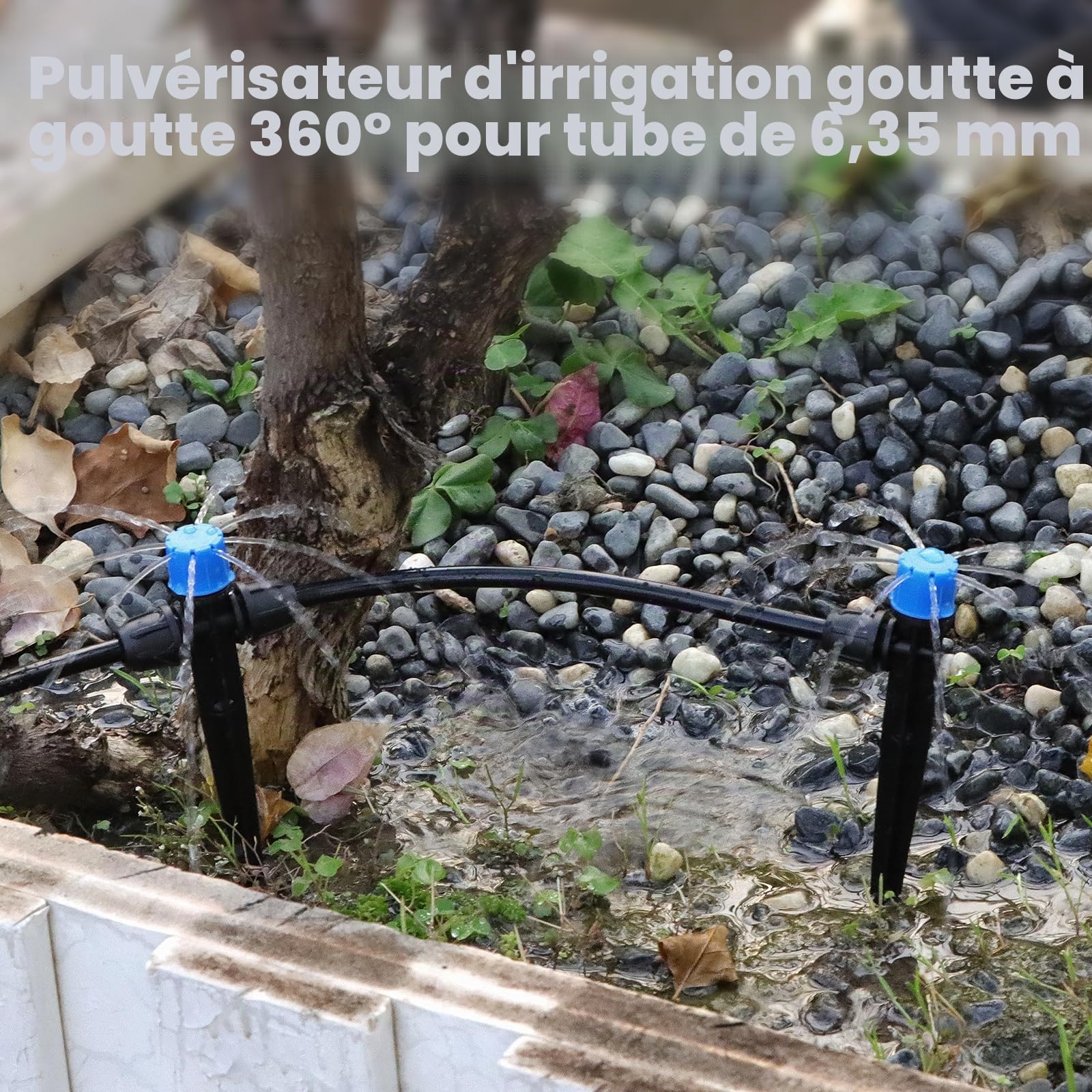 Kalolary Lot de 35 émetteurs d'irrigation goutte à goutte, 2 formes, pièces de pulvérisateur d'irrigation goutte à goutte verrouillées pour tube de 6,35 mm, réglable à 360 degrés, 8 trous avec verrou