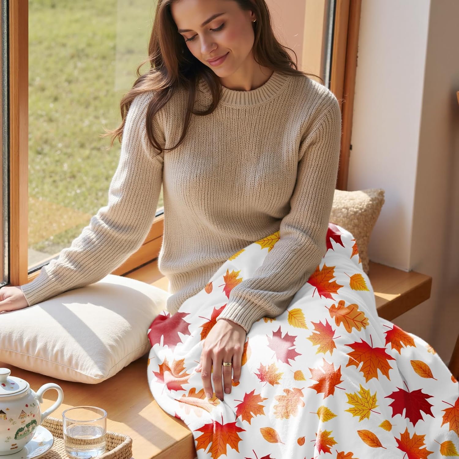 Fall Leaf Throw Autumn Blanket Fall Birthday Gift for Women Mom Girls Thanksgiving Halloween Fall Leaves Throw for Couch Sofa Bed Chair 50"x60" - Image 5