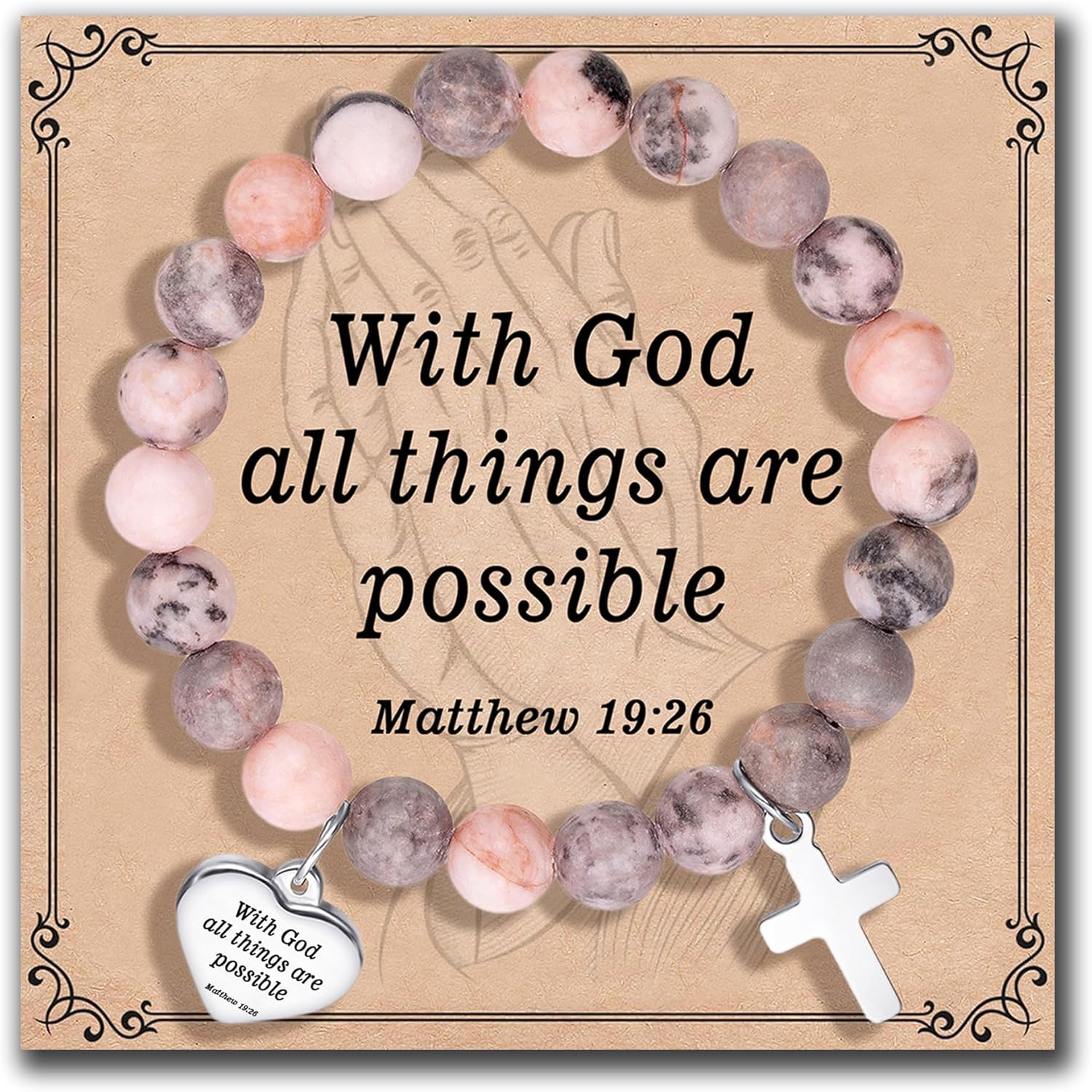 Inspirational Gifts Bracelets for Women Cross Bracelets with Natural Stone Christian Bible Verse Bracelet Prayer Faith Religious Jewelry