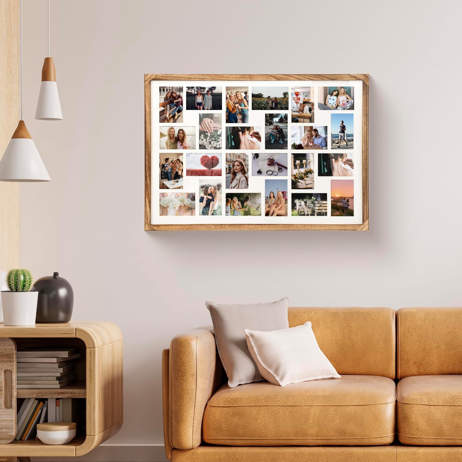 34.5x23.8 Inch Large Wooden Collage Picture Frame for Wall - 24 Opening 4x6 Multi Photo Frame with Mat, Wall Hanging Display (Carbonized Brown)