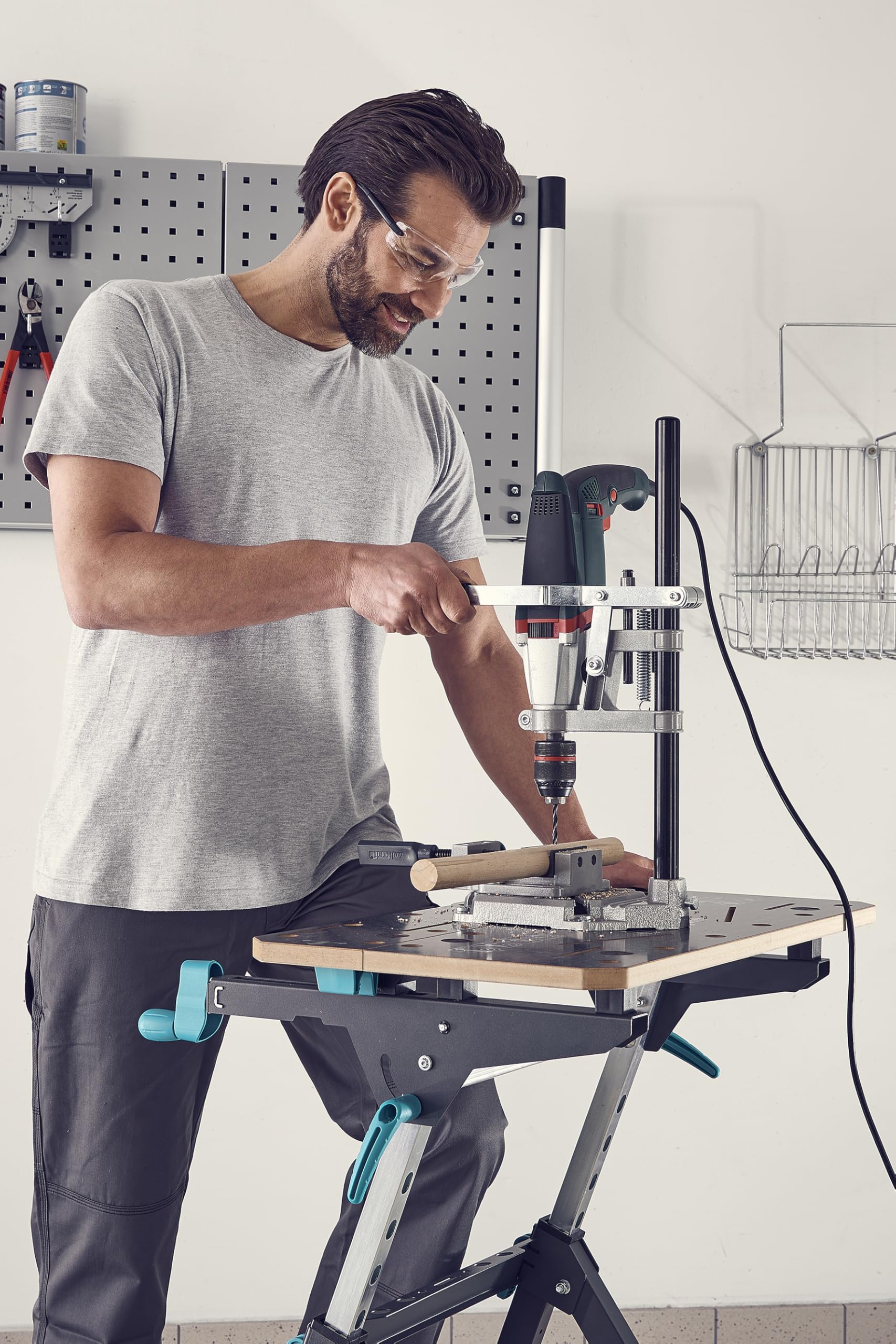 wolfcraft 3406000 Support de Perçage avec Colonne Ronde - Saillie 112 mm - Hauteur de Travail 345 mm