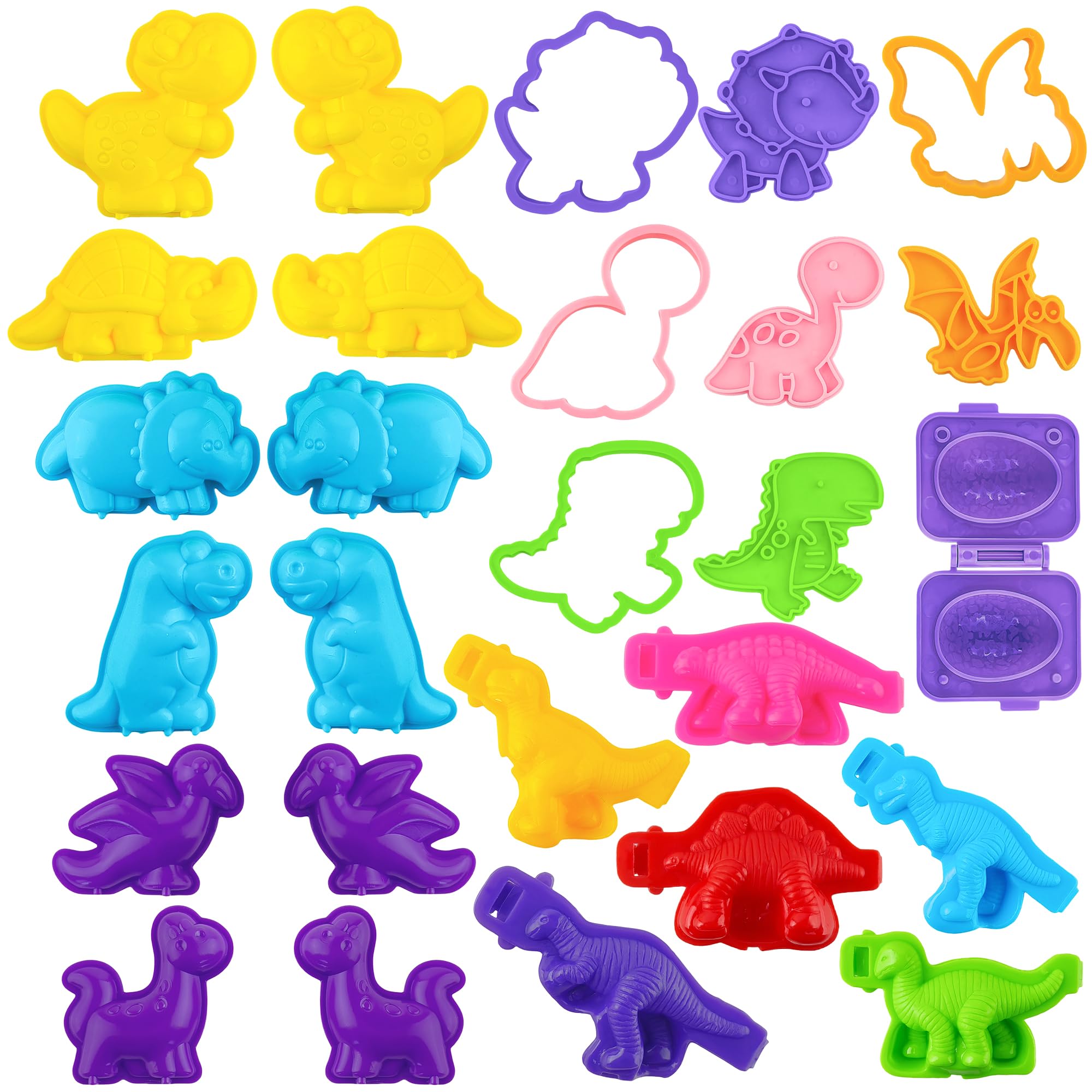 Oun Nana Dinosaur Playdough Tools Set for Kids, 27 PCS Play Dough Dinosaur Molds and Accessories for Creative Play Dough Fun, Playdough Starter Kit for Kids Ages 2-8, Random Color