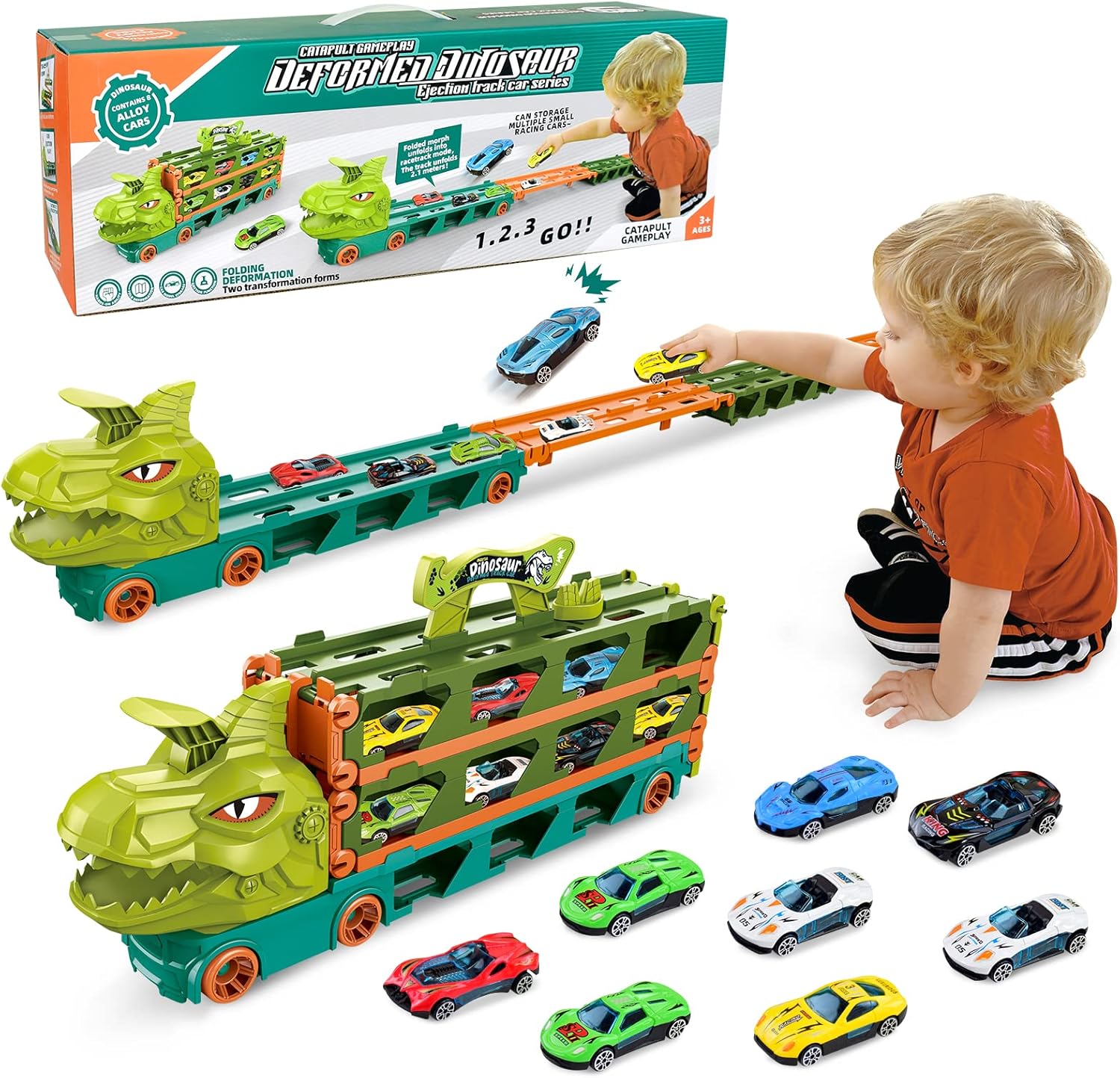GEERAY Dinosaur Car Toys for Kids Tooddlers,Transport Cars