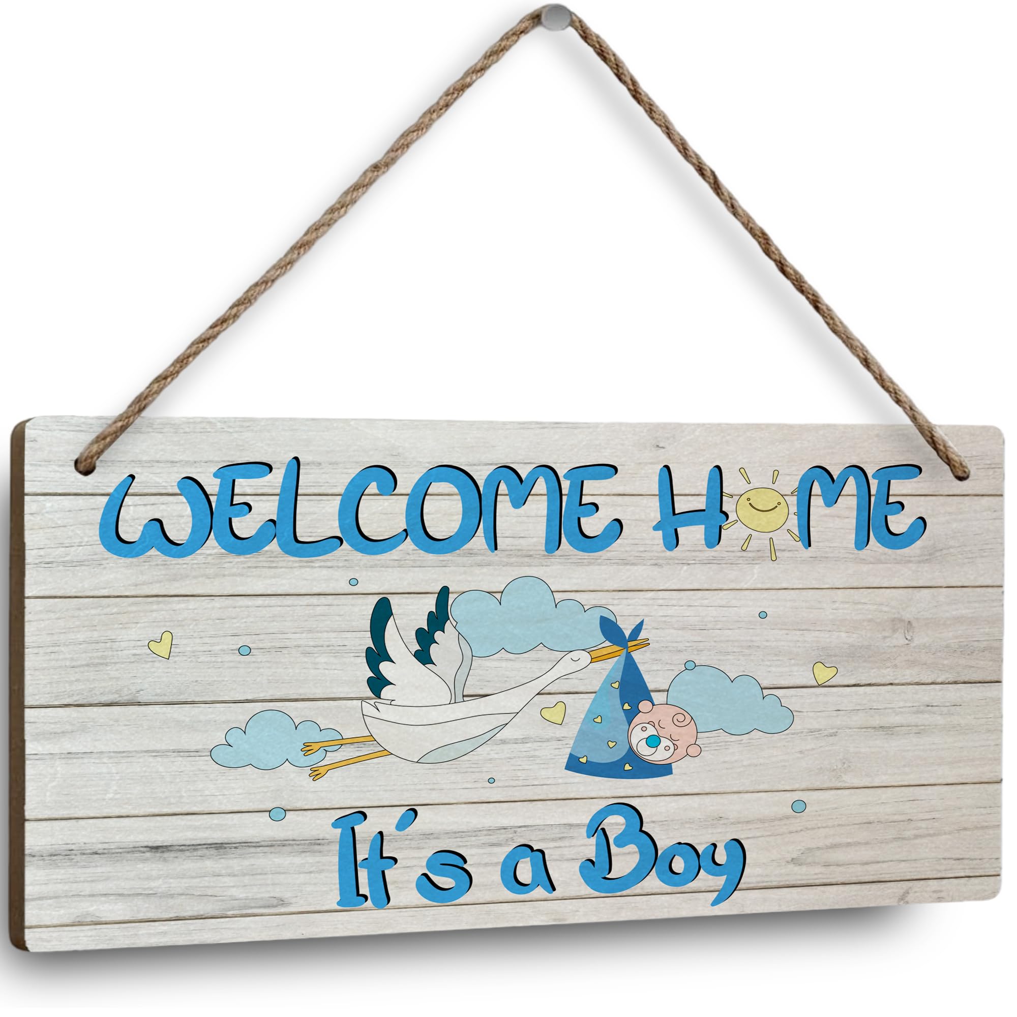 'Welcome Home Door Sign, Welcome Home It's a Boy' znak na drzwi dekoracja, niebieski baby shower bocian znak dom podwórko znak dekoracje, ogłoszenie narodzin noworodek znak tablica