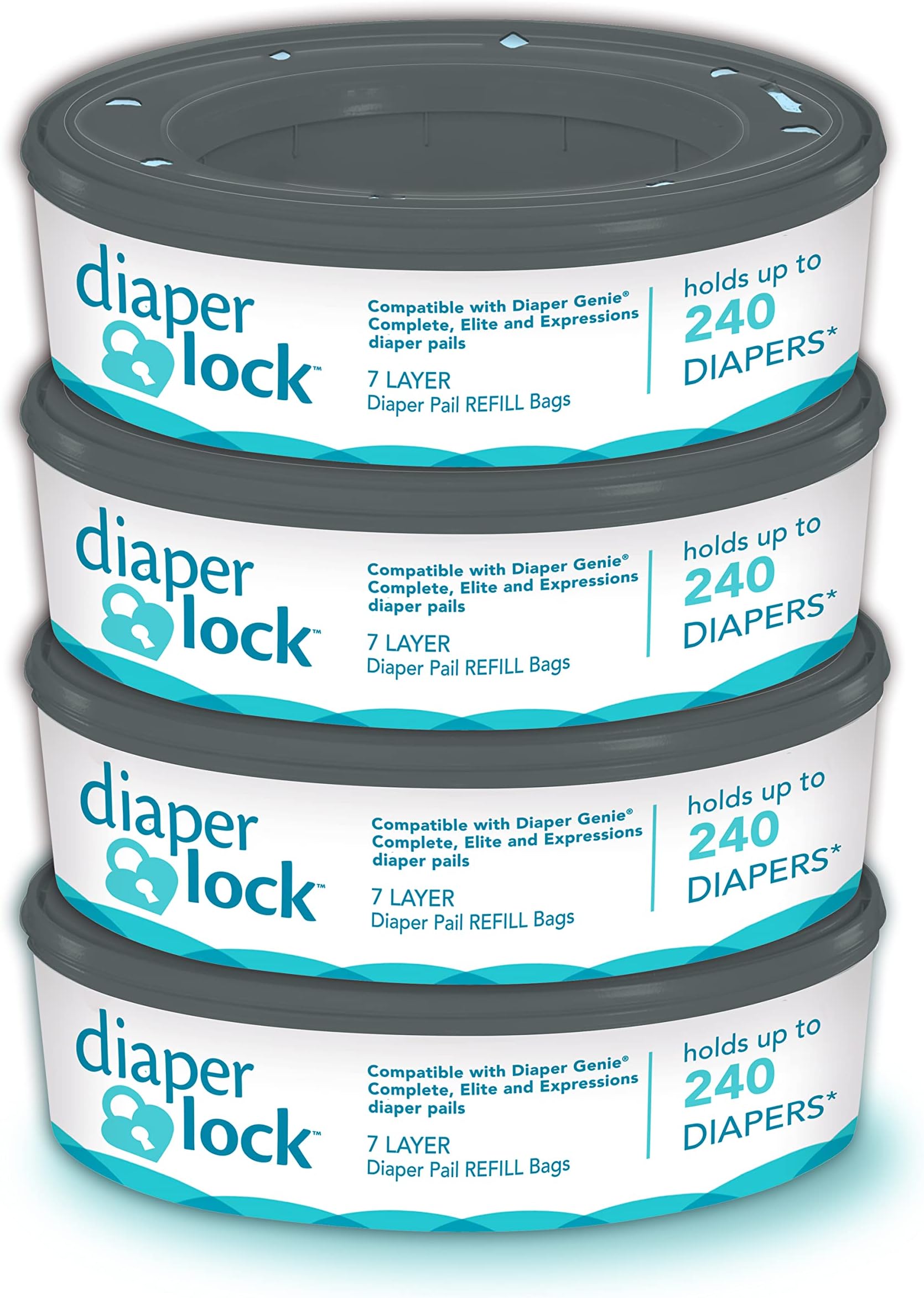 Refills for Diaper Genie Pails | 240 Count (4-Pack) | Compatible with All Diaper Genie Complete, Expressions, Essentials, Elite and Quick Caddy Pails