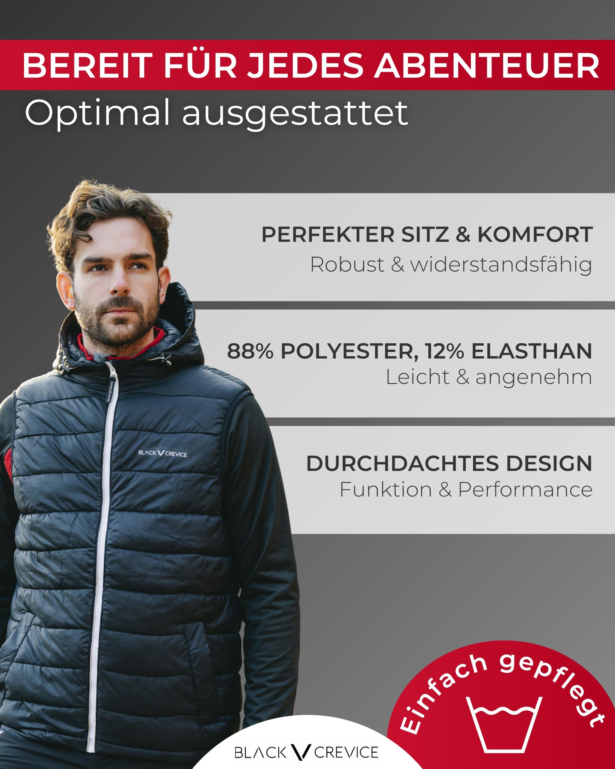 Black Crevice Herren Midlayer Microfleece Jacke I atmungsaktive & leichte Fleecejacke mit Kapuze & Brusttasche