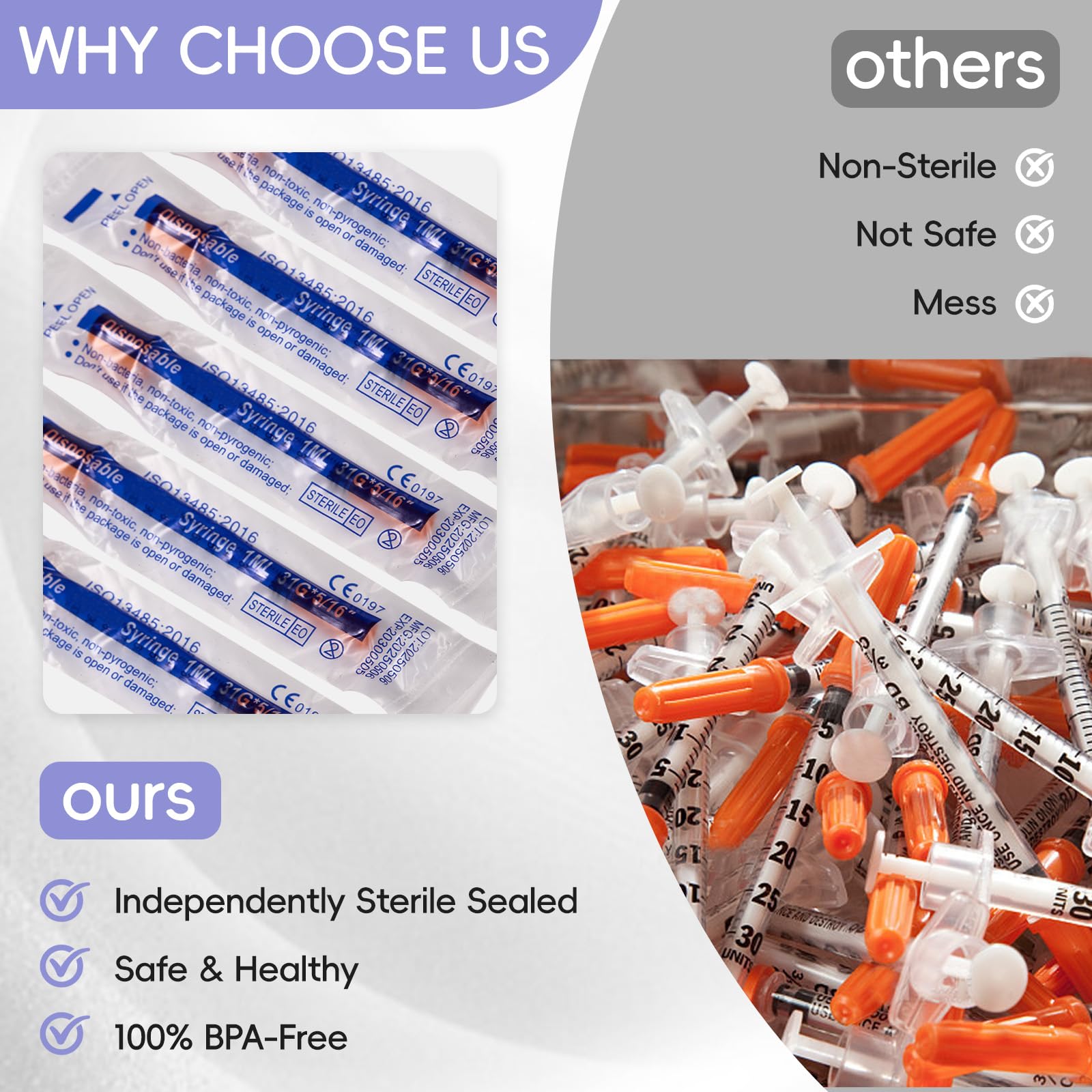100 Stück 1ml Plastiktube 31G 8mm einzeln versiegelt Einzeln verpackt, für Labormessung, Flüssigkeitstrennung, Tierartikel