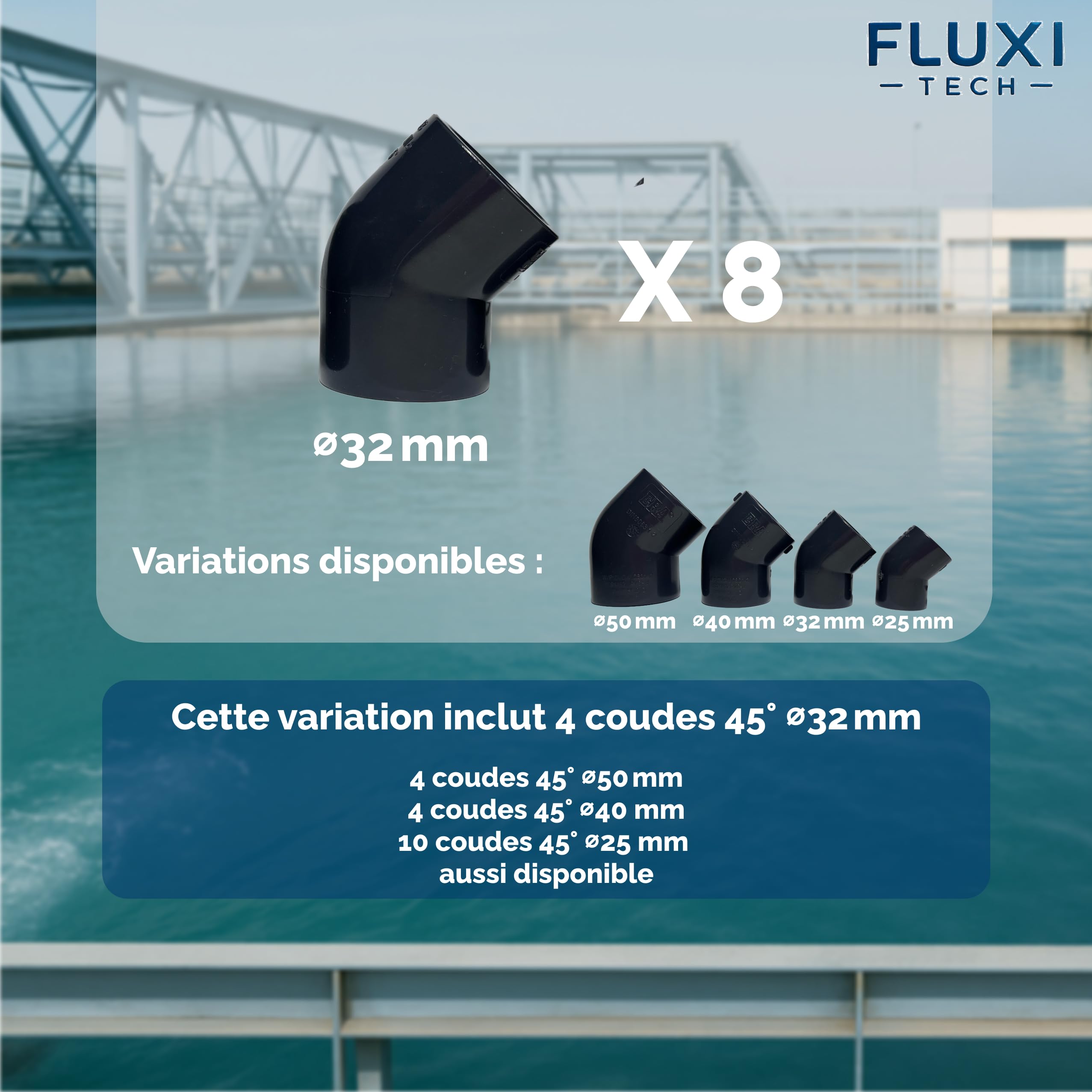 Lot De 10 Coudes PVC 45° 25mm PN16 - Résistant Produits Chimiques, Jusqu'à 60°C - Pour Plomberie, Piscine, Irrigation - 11