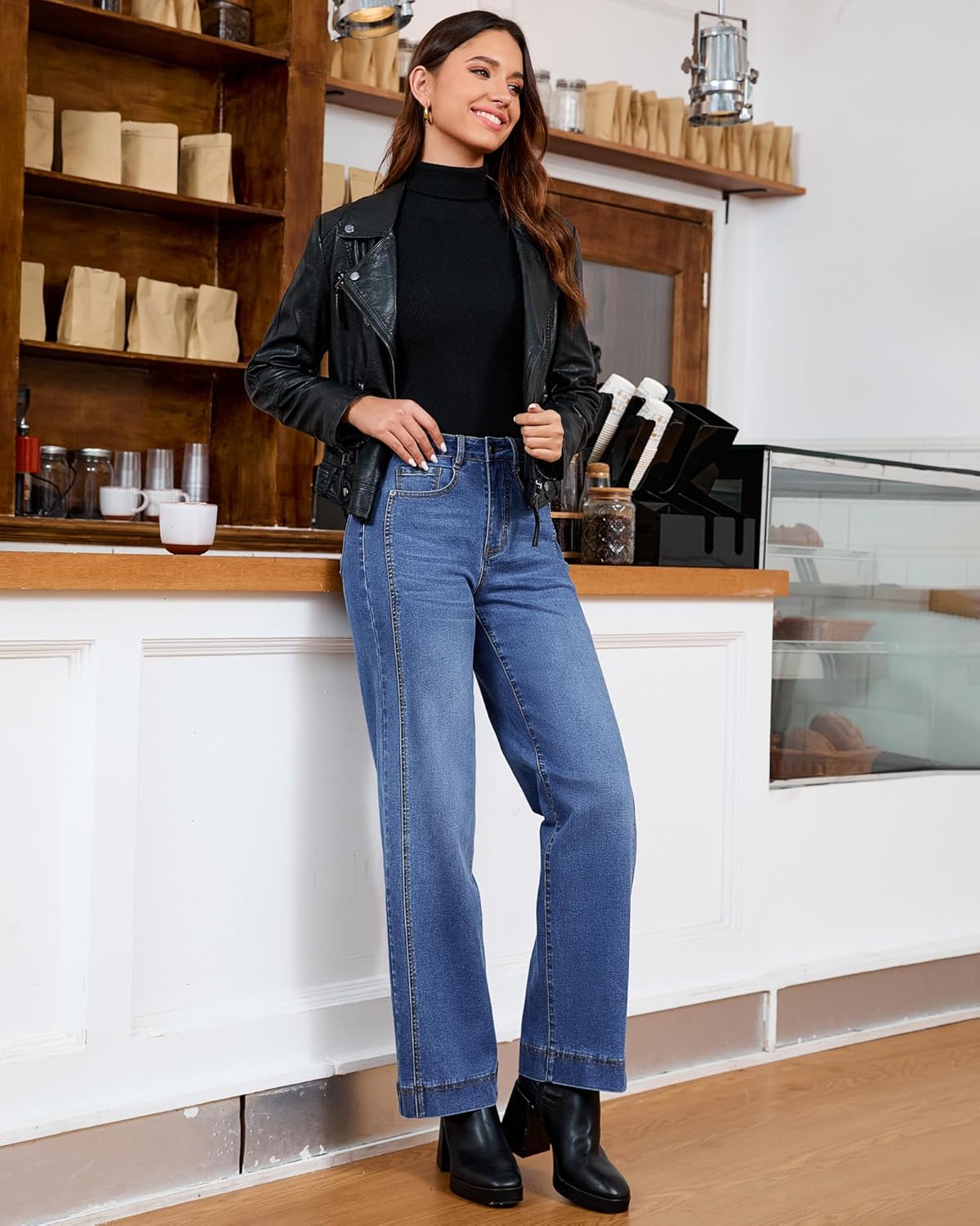 luvamia Wide Leg Jeans for Women Trendy High Waisted Double Side Seams Stretchy Denim Pants Trouser Jeans with Pockets - Image 7