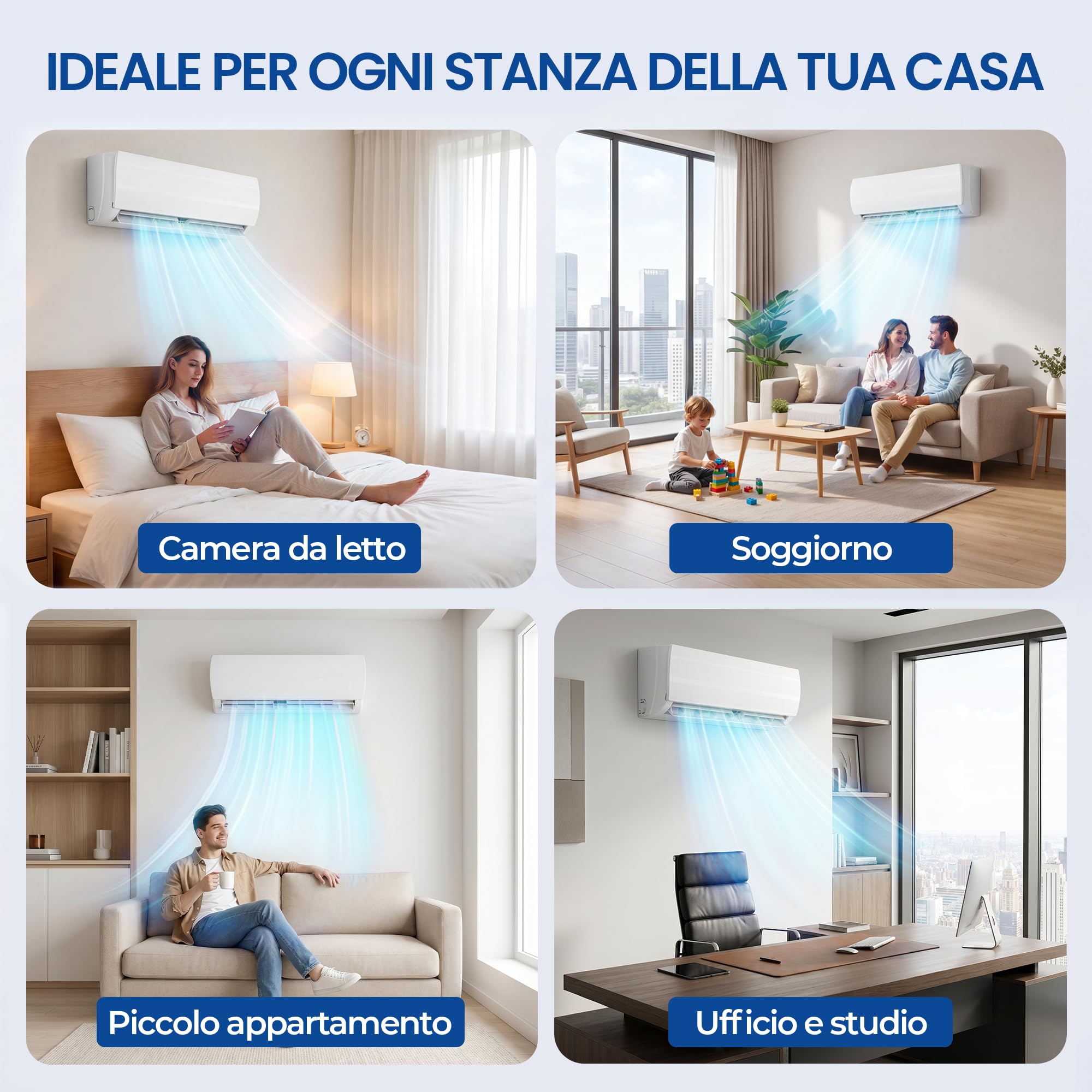 TRIUMPHKEY climatizzatore Split 12000 BTU / 3,4 kW con 2 Tubi in Rame da 3 m, Climatizzatore Inverter con Riscaldamento, Classe A++, fino a 45 m², R32, Telecomando e Kit di Montaggio