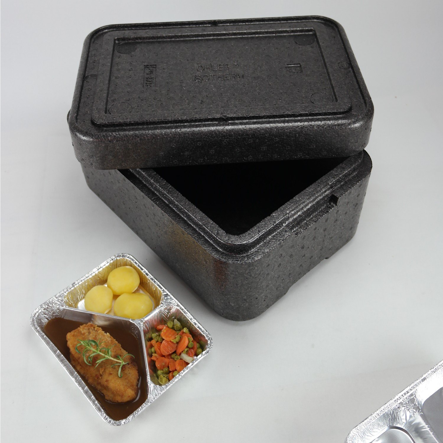 1x PIT8 Thermobox für 8 Menüschalen | wiederverwendbar | Styropor anthrazit MENÜBOX-Transportbehälter für Catering und Lieferdienste