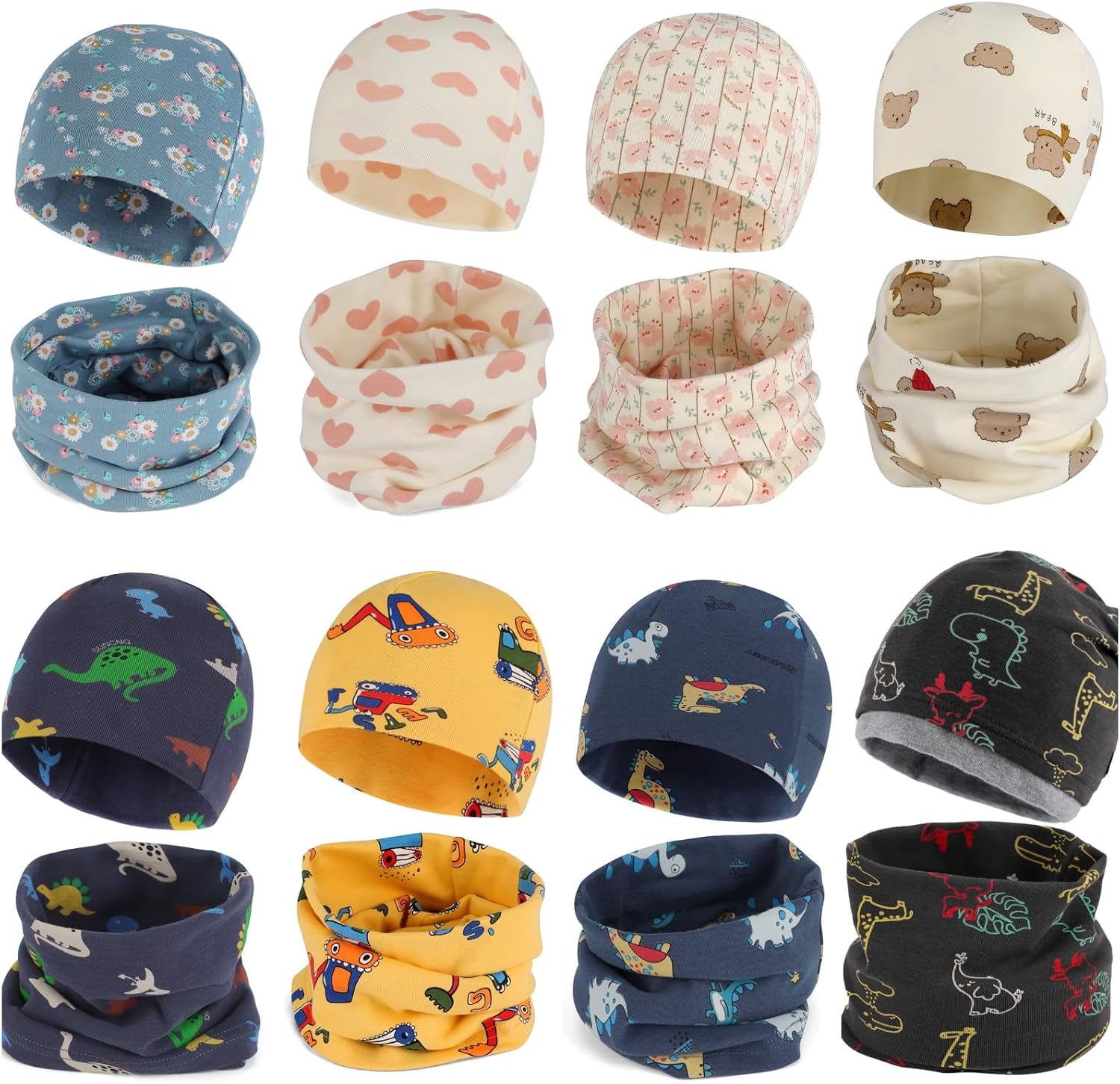 Cotton Hat Loop Scarf Sets Baby Boys Girls Soft Beanie Windproof Tube Scarf Children 3-7 Jahre Flower Pink