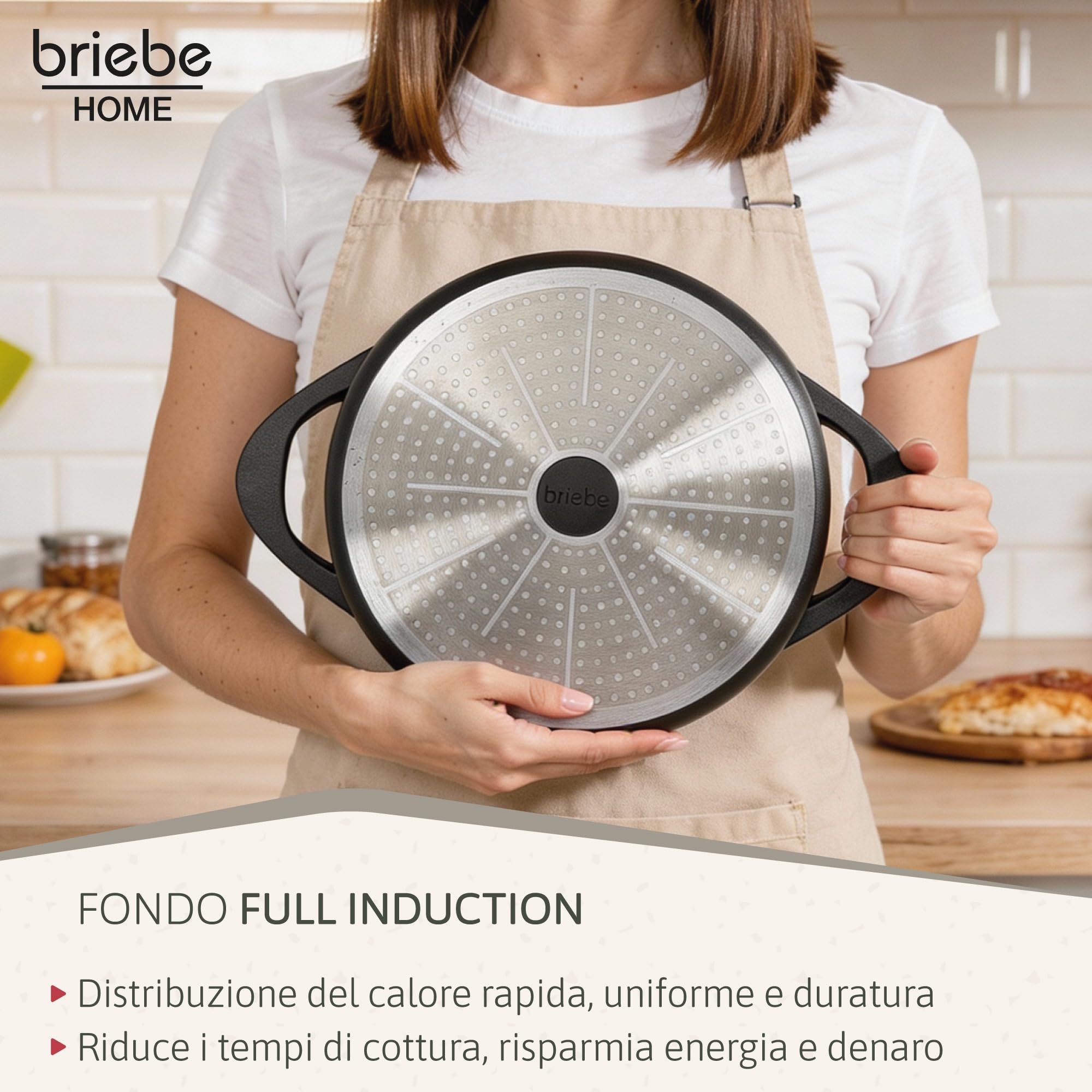 briebe Set Pentole Induzione Batteria 8 Pezzi, 4 Casseruola, Alluminio Pressofuso, Antiaderente ILAG GRANITEC senza PFOA, Coperchi in Vetro, Guanti in Silicone, Vetroceramica, Gas, Forno, MGK-12S