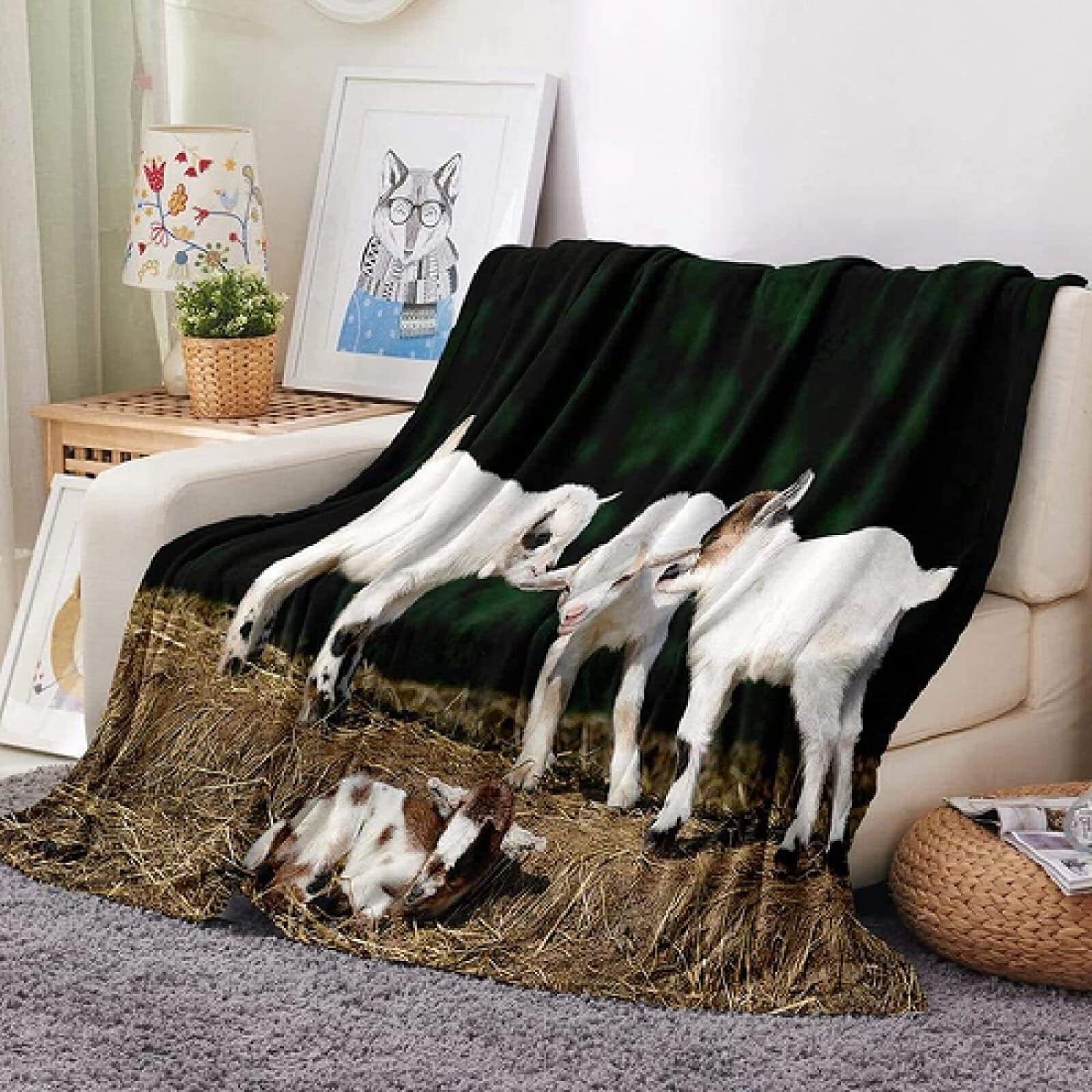 NIBABAEU Coperta morbida e pelosa con animali agricoli, adorabile pecora, comoda coperta per divano letto, 125 x 150 cm