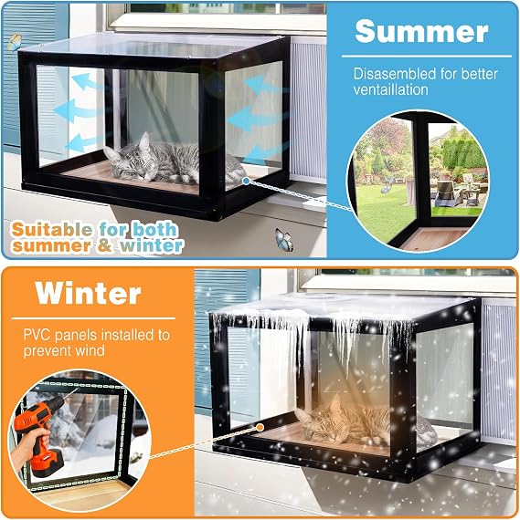 Cat Window Box Outdoor Window Catio for Cats Sunbathing Napping Overlooking