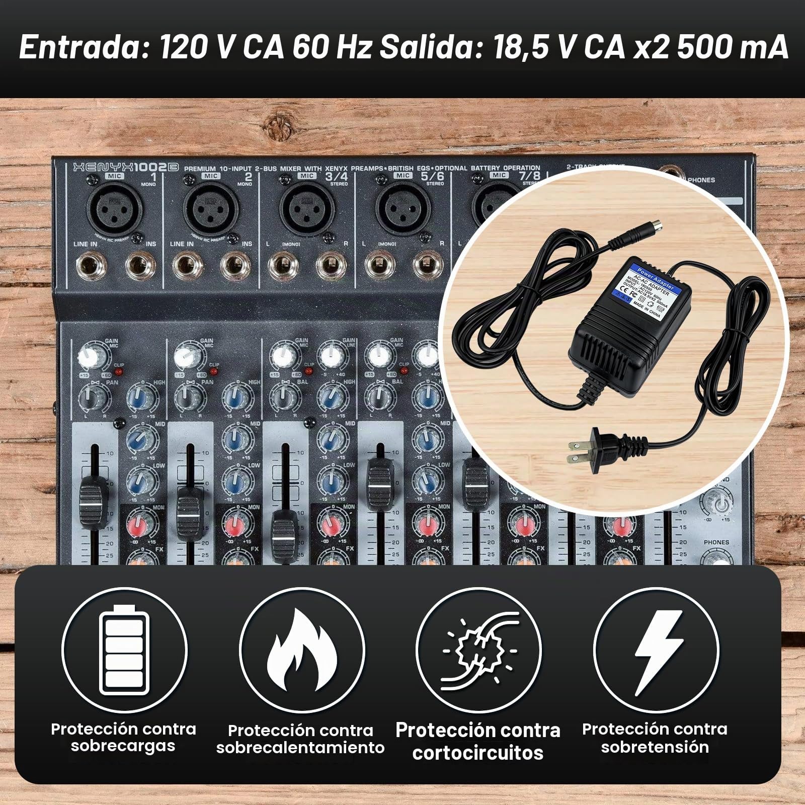Adaptador de Corriente de CA de Repuesto - Fuente de alimentación de 18.5 V, para Behringer Xenyx (502,802,1002), UB1002, Q502USB, QX1202USB, Q1002USB, PSV3UL, MXVL3, MX602A, mezcladores