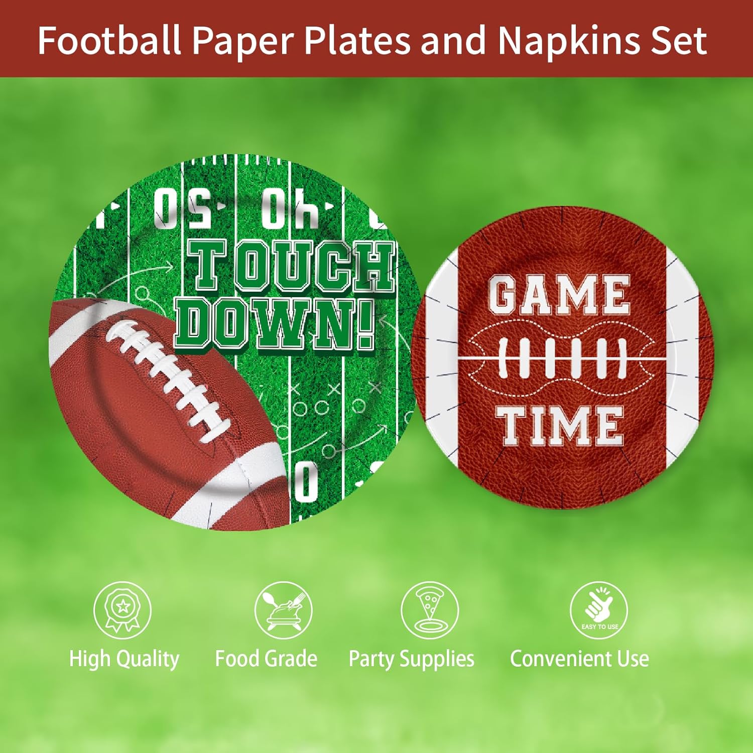 Football Paper Plates and Napkins Set 150 Count,Heavy Duty 10" and 7" Disposable Plates Serve 50 Football Birthday Party Supplies - Image 6