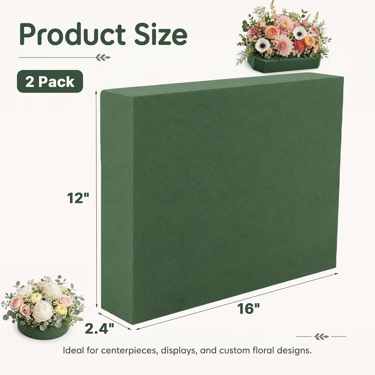 Yudylg 2 Pack Large Floral Foam Blocks, 16 x 12 x 2.4 Inches