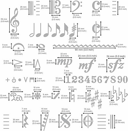 Miniatura 3 de Aleks Melnyk No.424 Plantilla de metal, plantilla de composición de escritor de canciones para notas musicales, 1 unidad, símbolos grandes, diario