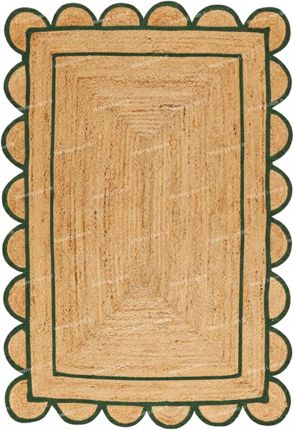 Natural Jute Wave Scalloped Area Rug 12x15 Ft - Blue Stripe Rugs for Home & Kitchen, Handmade Carpet, Natural Jute Hallway Large Rectangular Area Rug