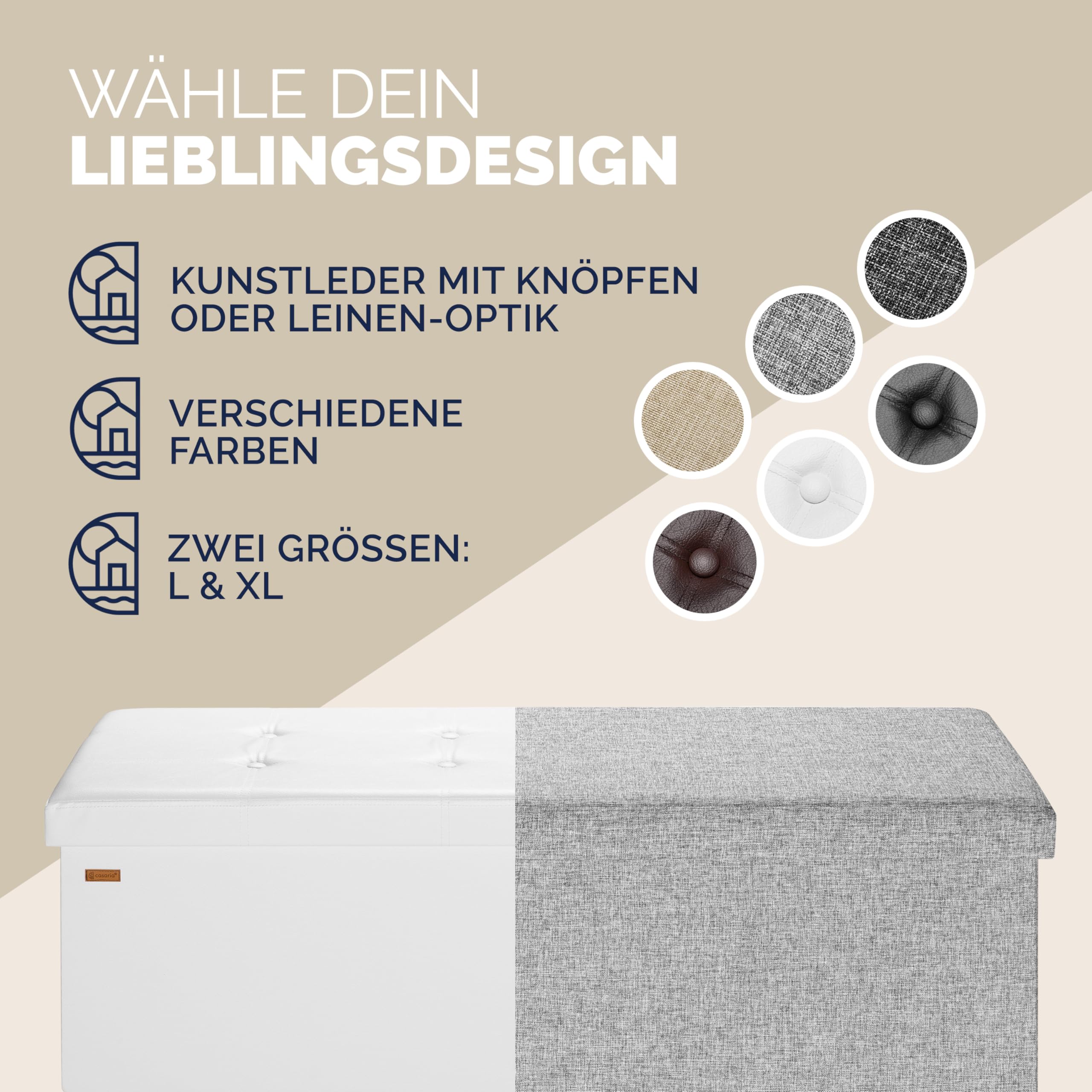 Casaria® Sitzbank mit Stauraum Faltbar Weiß 115x40x40cm Gepolstert Deckel Kunstleder Schlafzimmer Wohnzimmer Flur Sitztruhe Truhenbank Polsterbank