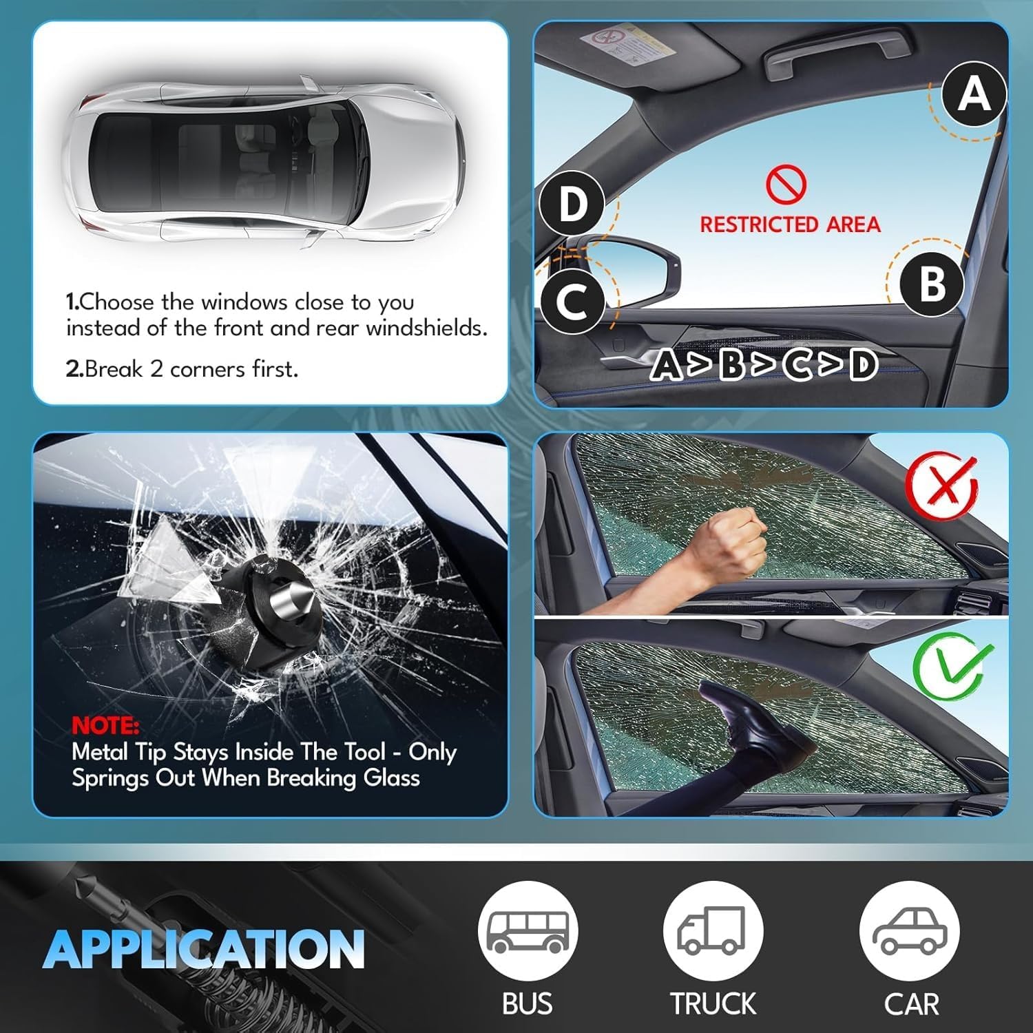 PUEZOKLY 2-in-1 Car Safety Hammer - Emergency Window Breaker & Seat Belt Cutter - Anti-Slip Handle, Compact & Portable Design