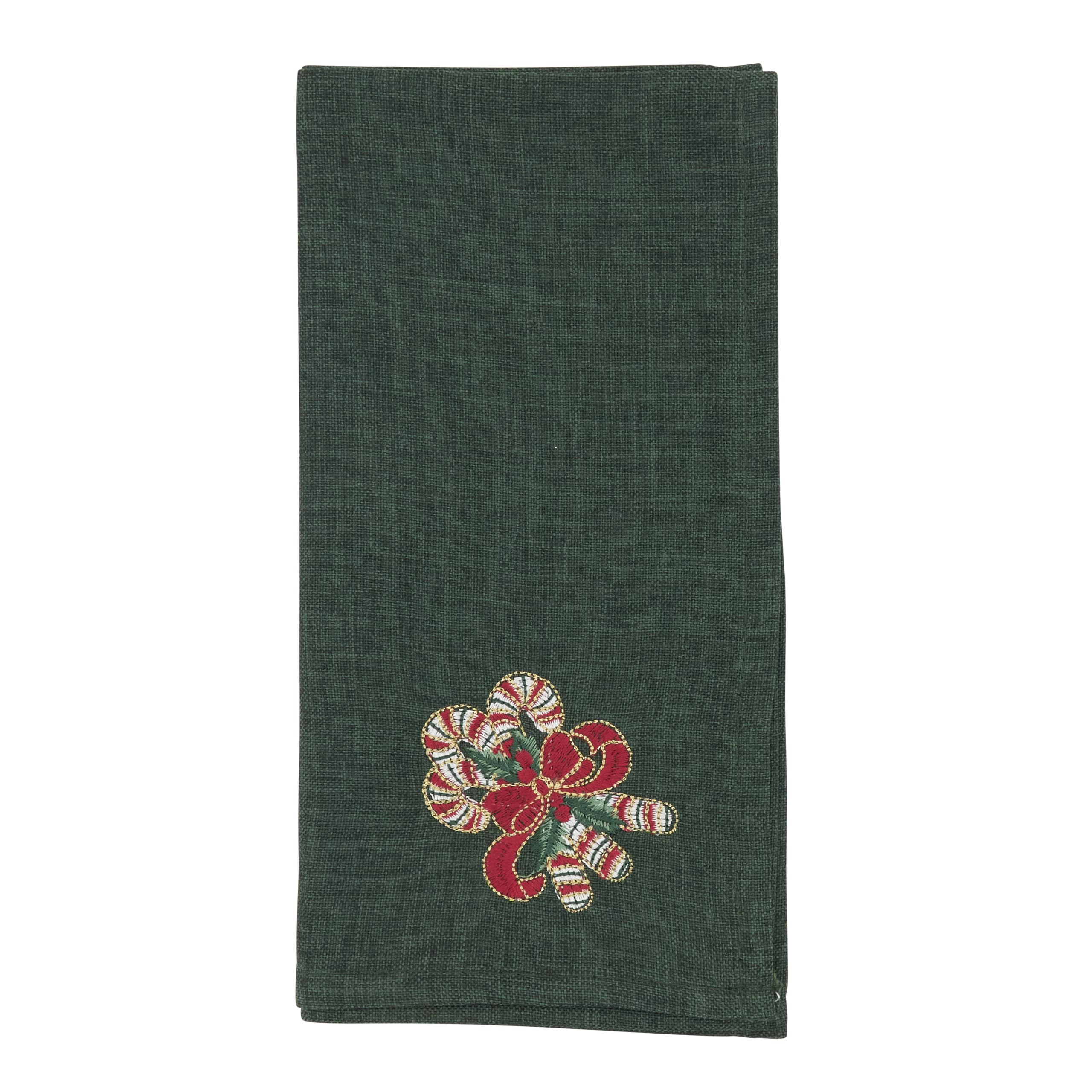 SARO LIFESTYLE Embroidered Candy Cane Napkins (Set of 4) - Holiday Dinner Napkins for Christmas Entertaining & Festive Table Décor, 20"x20", Green