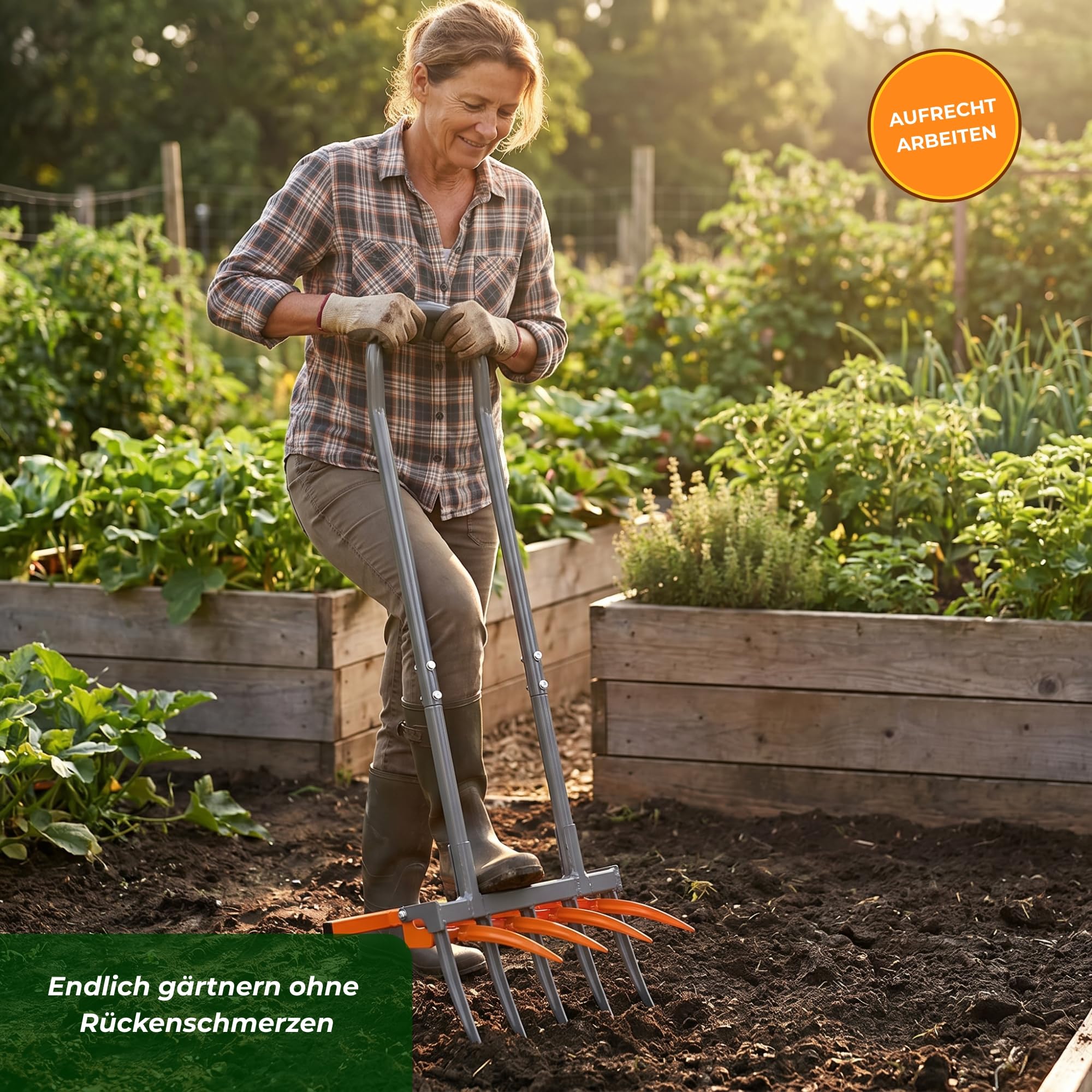 Tret-Grabegabel mit Krümler Doppelgrabegabel | 5+4 Zinken Premium Bodenlockerer rückenschonend | Pulverbeschichtet, extra robust für Beet und Garten