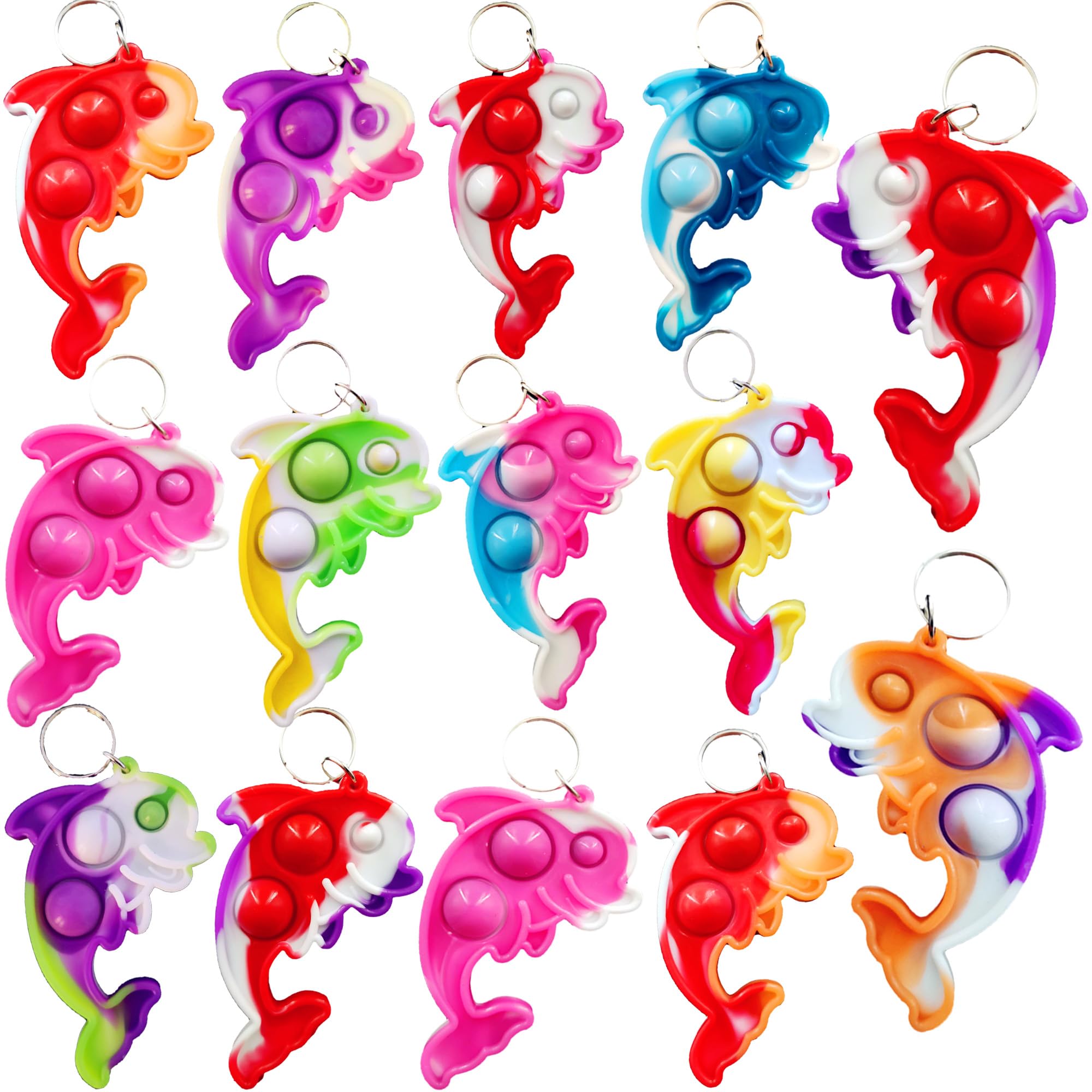 HOZKEAP 100 Packs Bulk Dolphin Fidget Bubble Mini Pop key chain， for Adult and Kids,Birthday Party Favors Supplies gifts Classroom summer Students