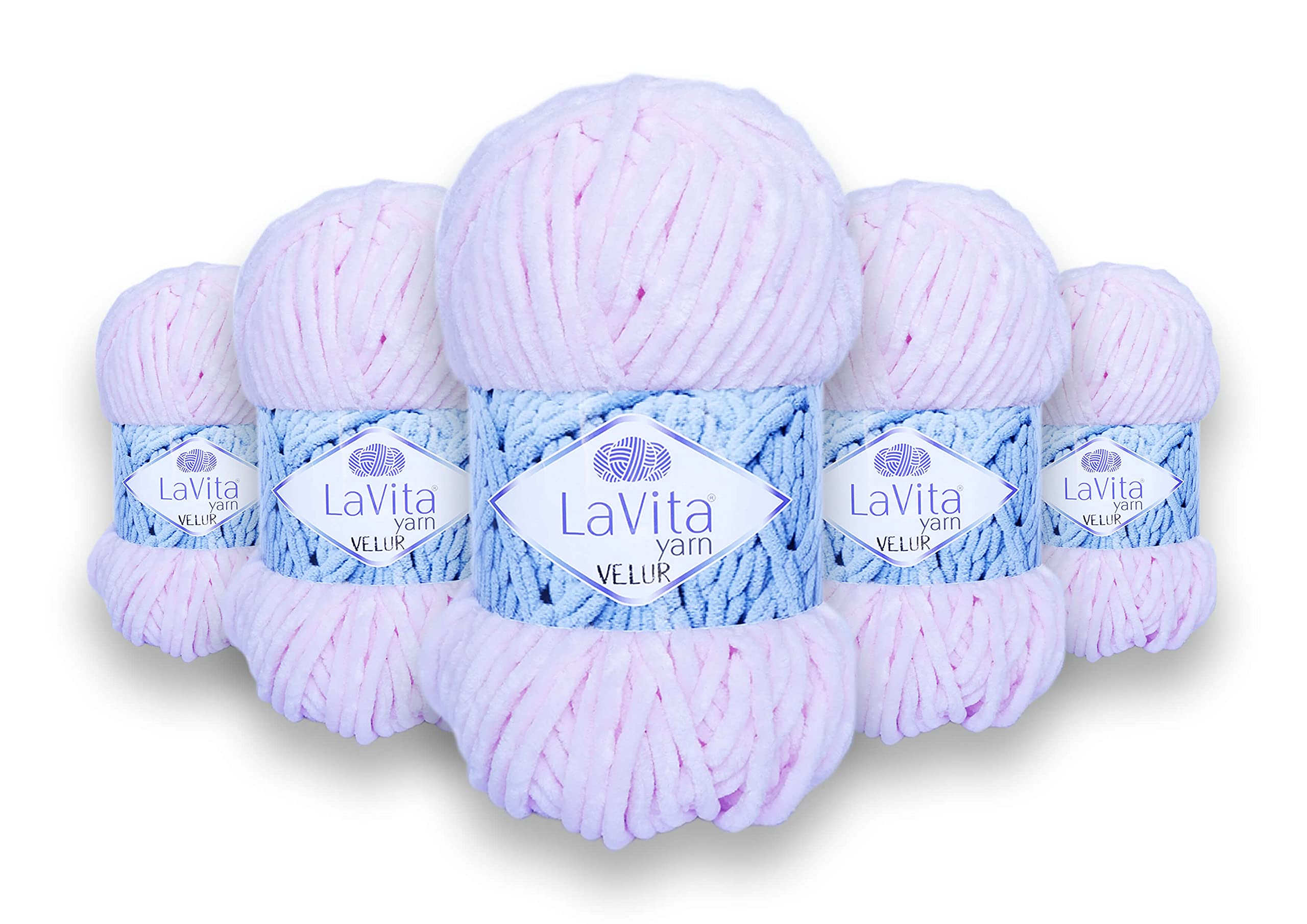 LaVita YarnVELUR Hand Knitting Yarn, Wool 5-Pieces Pack, 100% Micro Polyester Yarn, 1 Ball 100 gr, 120 mt (4005-Baby Pink)