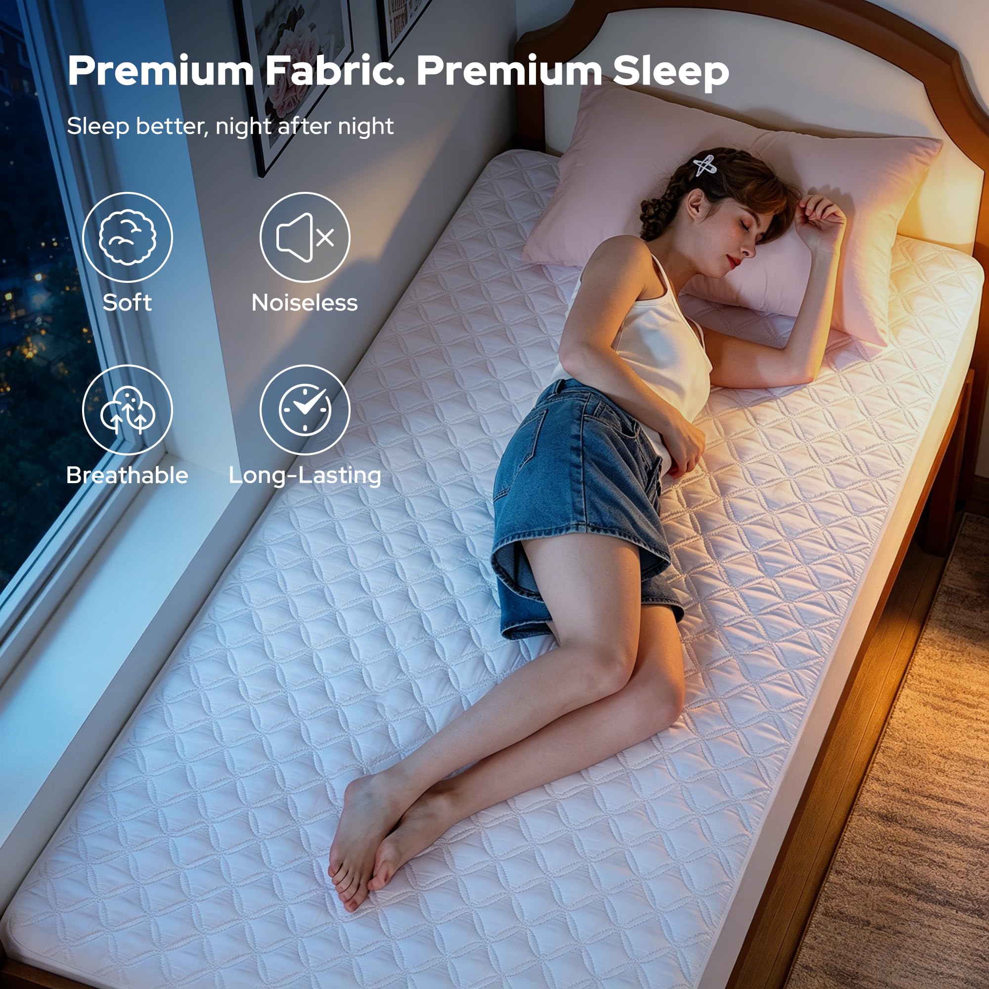 BEDLORE Protector de colchón impermeable, tamaño individual XL con bolsillo profundo ajustado de hasta 6 a 18 pulgadas, funda de colchón suave y transpirable para dormitorio, dormitorio universitario