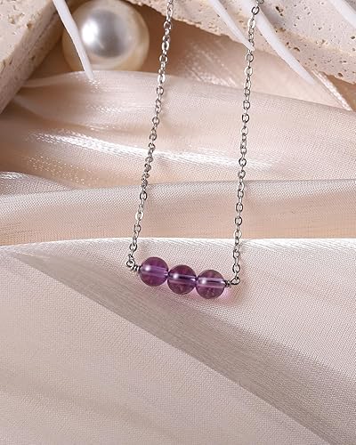 Miniatura 2 de Metzakka Purple Crystal Necklace Reiki Healing Amethyst Necklaces Natural Gemstone Quartz February Birthstone Necklace Jewelry Gift for Women