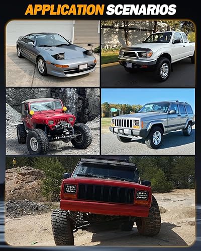 Miniatura 5 de CO LIGHT Faros delanteros LED de 5 x 77 x 6 con DRL y luz de giro ámbar (haz alto y bajo) - Compatible con Wrangler YJ, Cherokee XJ - Reemplazo